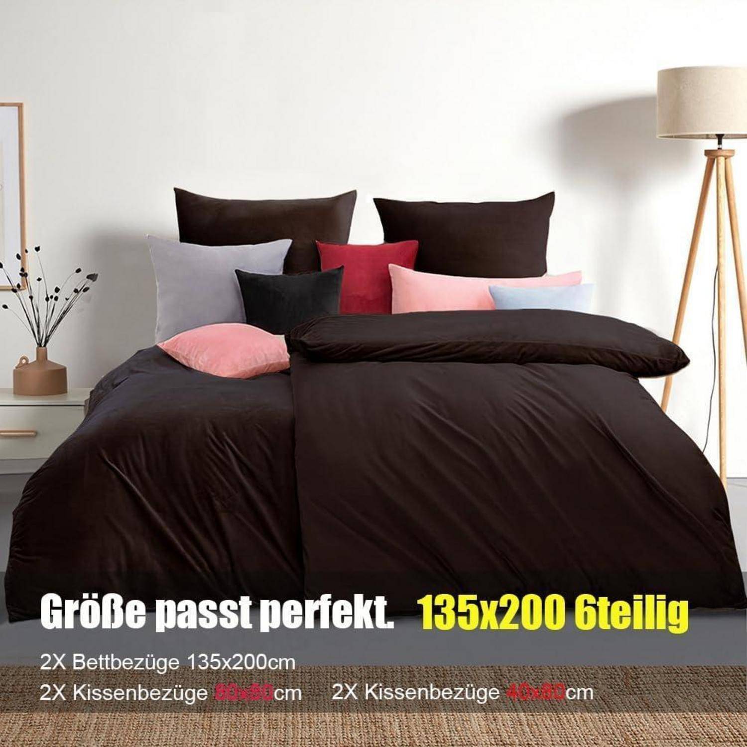 Bettwäsche Braun 135x200 6-teilig - Bettbezüge 135x200 + Kissenbezüge