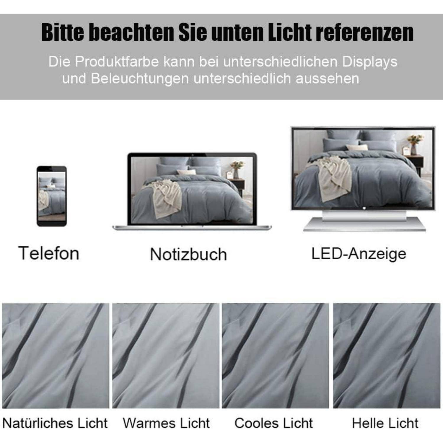 Bettwäsche 155x220 Grau 4-teilig Mikrofaser Reißverschluss Weich