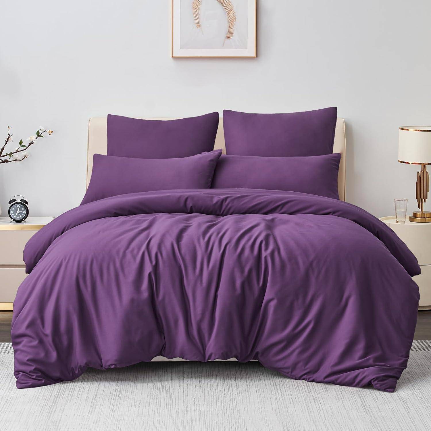 Bettwäsche 200x220 Lila 3teilig Mikrofaser weich bügelfrei 2x80x80cm