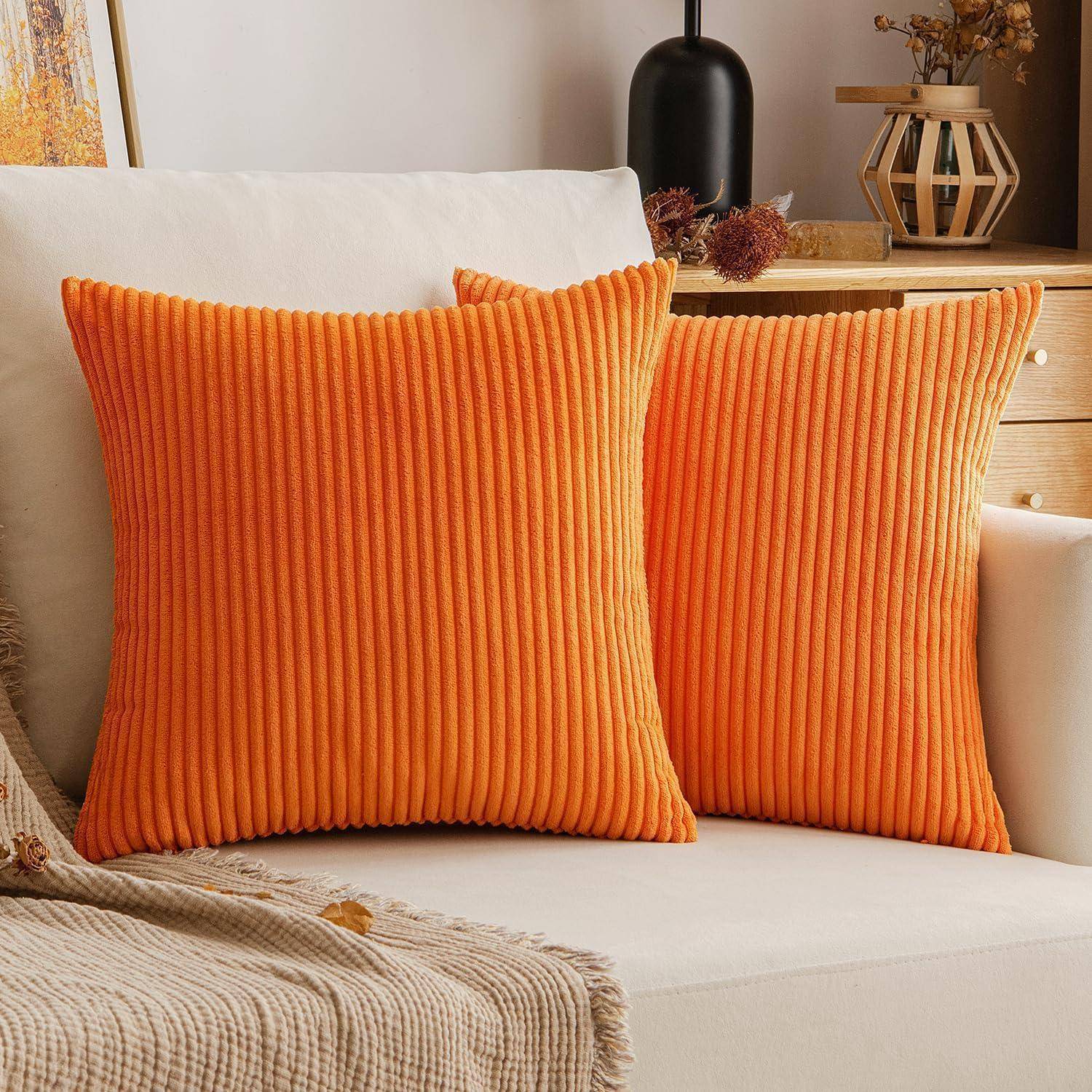 Kordsamt Kissenbezug Herbst Dekokissen 40x40 Orange 2er Set