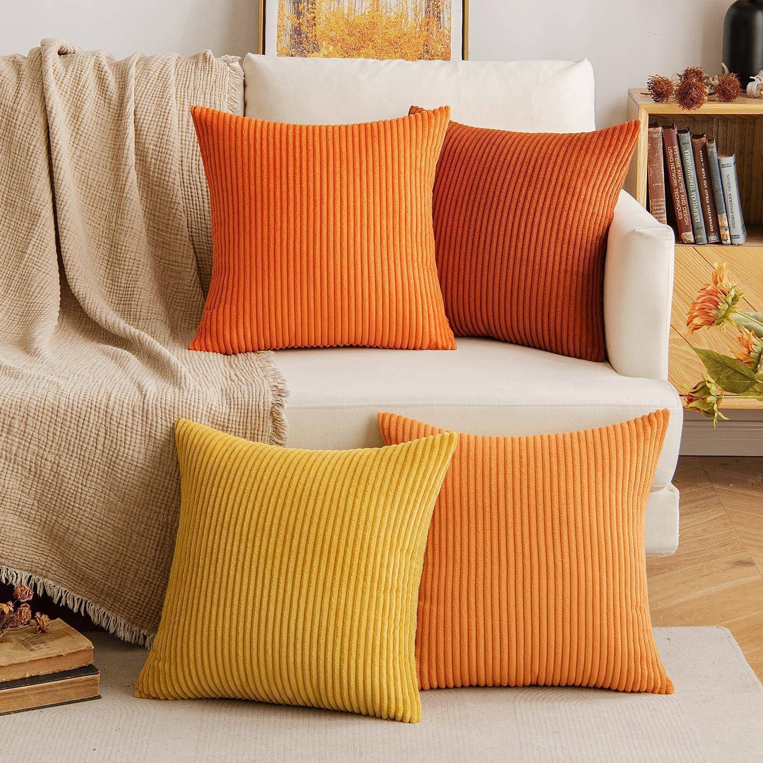 Kordsamt Kissenbezug Herbst Dekokissen 40x40 Orange 2er Set