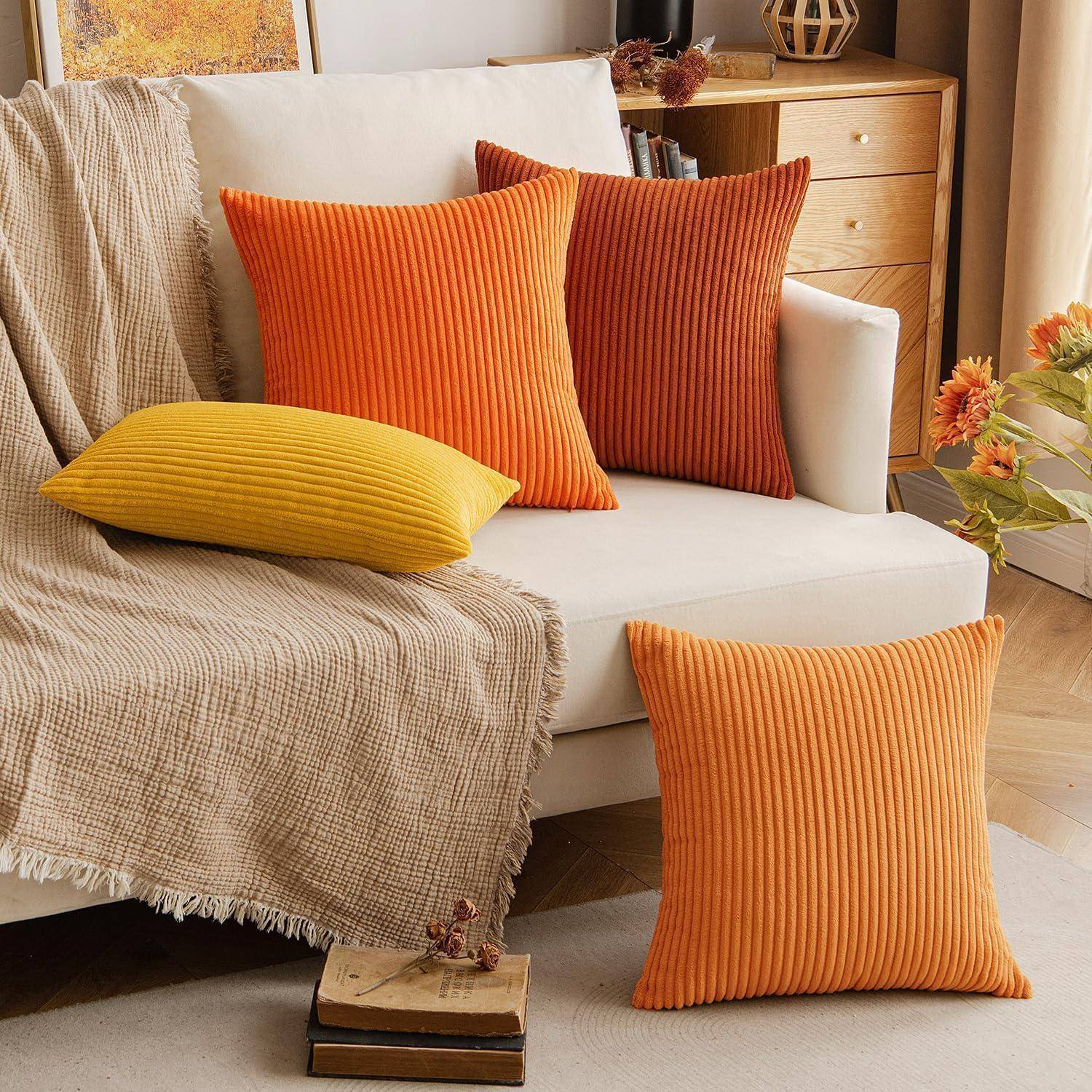 Kordsamt Kissenbezug Herbst Dekokissen 40x40 Orange 2er Set