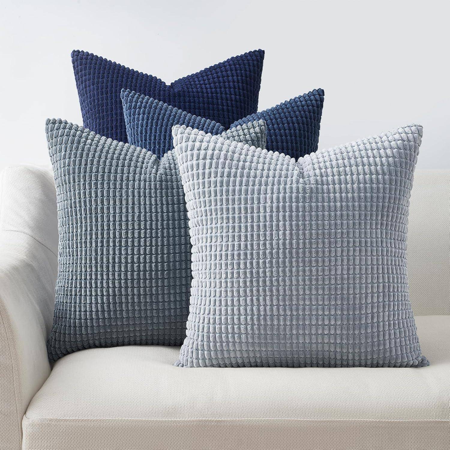Kissenbezug 4er Set 45x45 Blau Cord Farbverlauf Kissenhülle Sofa