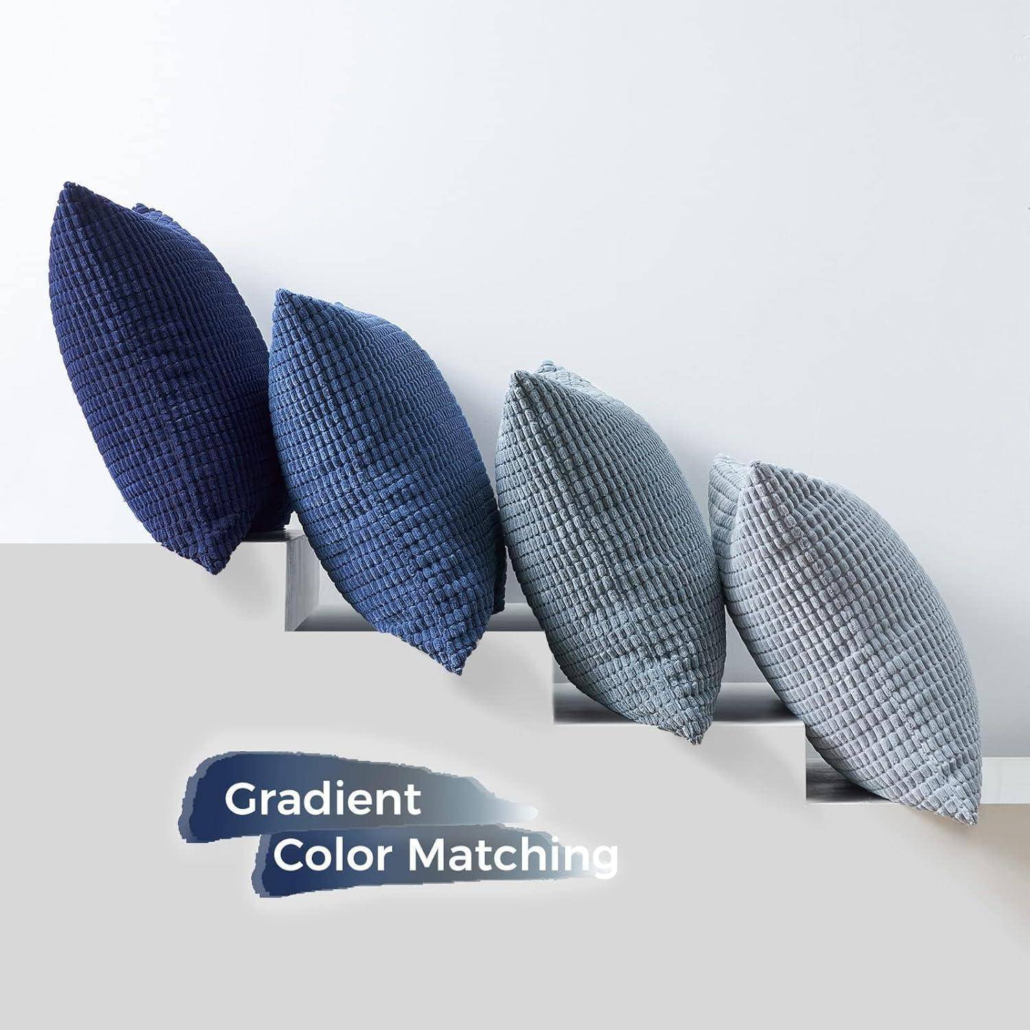 Kissenbezug 4er Set 45x45 Blau Cord Farbverlauf Kissenhülle Sofa