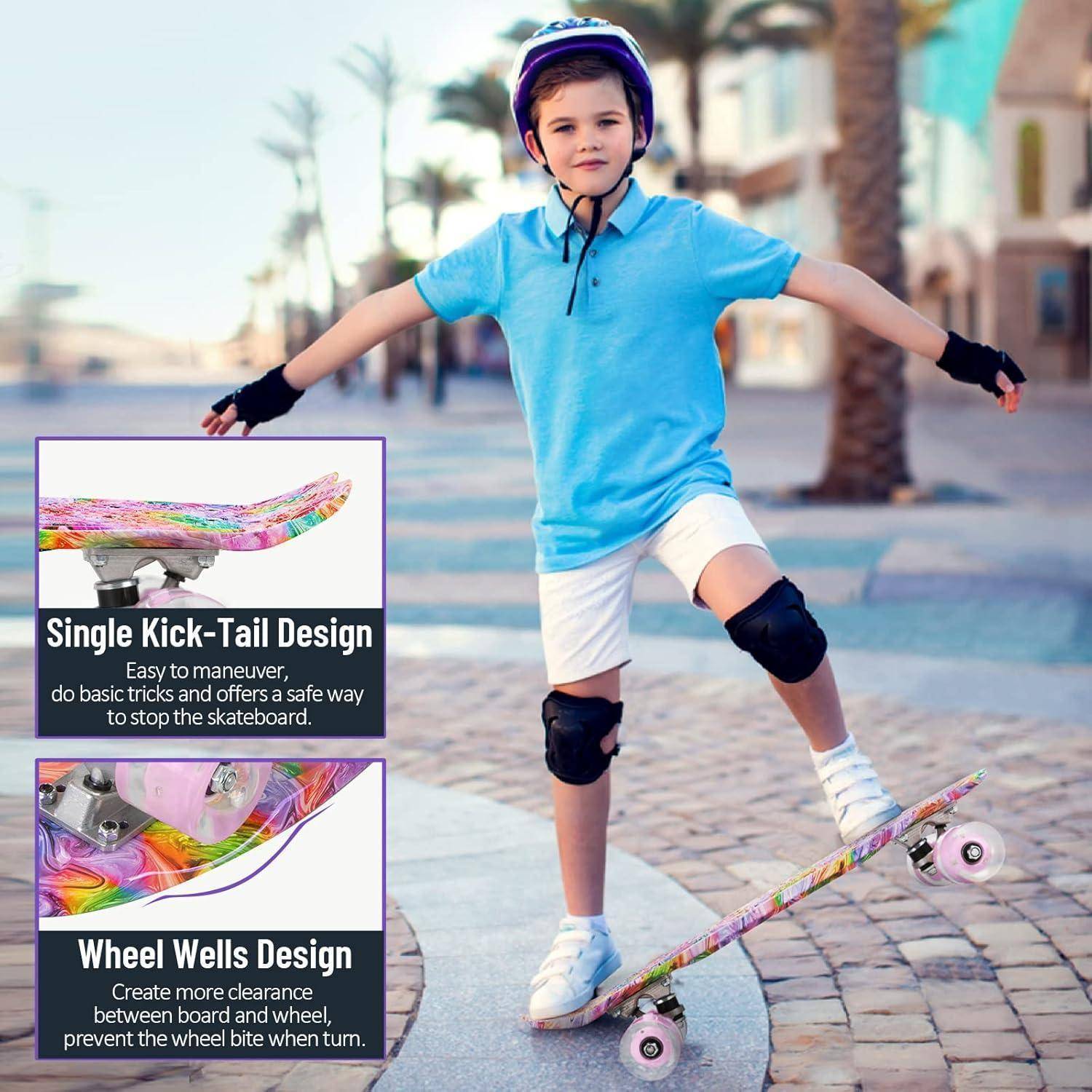 Skateboard Komplett 22 Zoll Mini Cruiser LED Leuchtrollen T-Tool