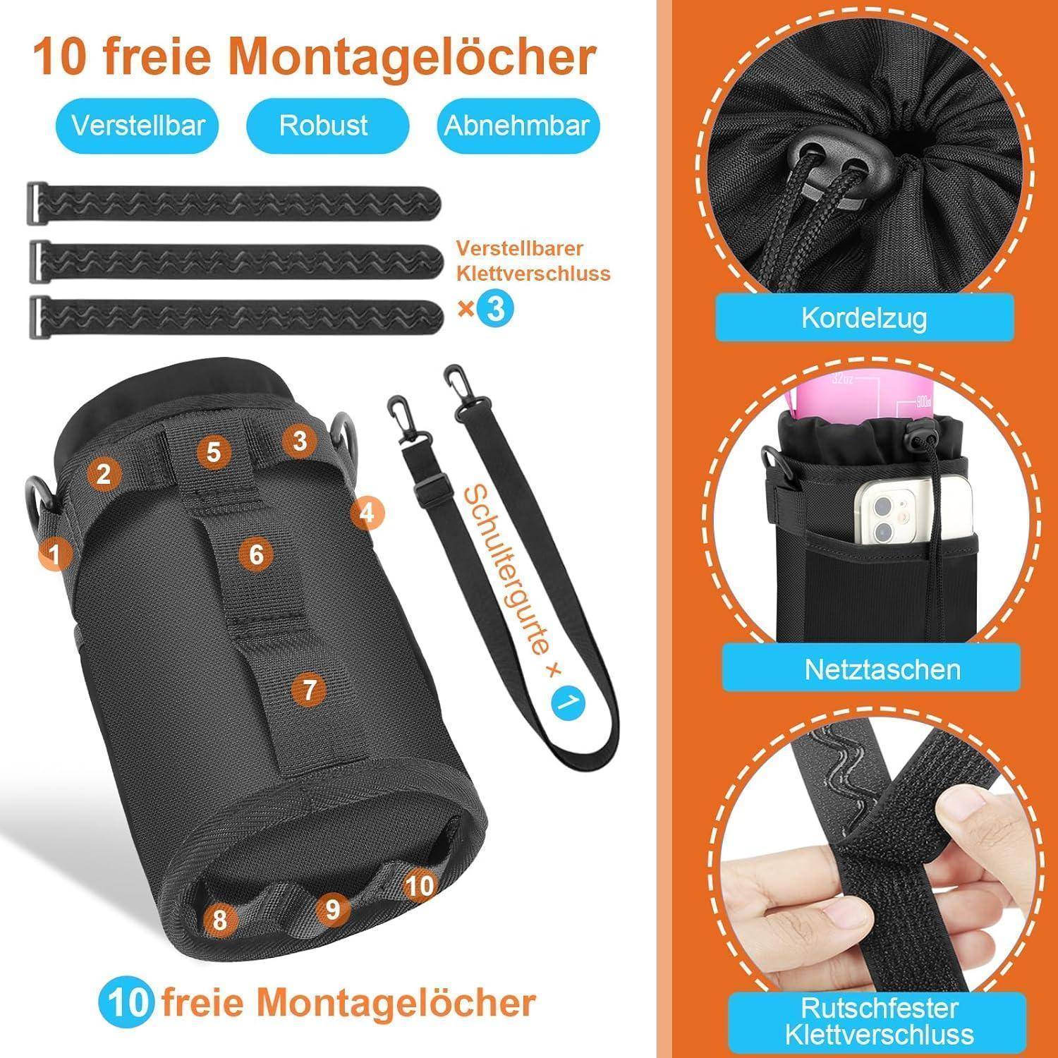Fahrrad Flaschenhalter 32-40oz Schwarz Oxford Stoff mit Isolierung und