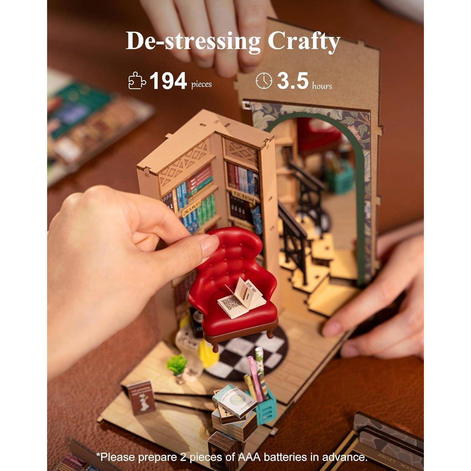 DIY Miniatur 3D Puzzle Holz Buchstützen Book Nook Kit Haus Modellbau