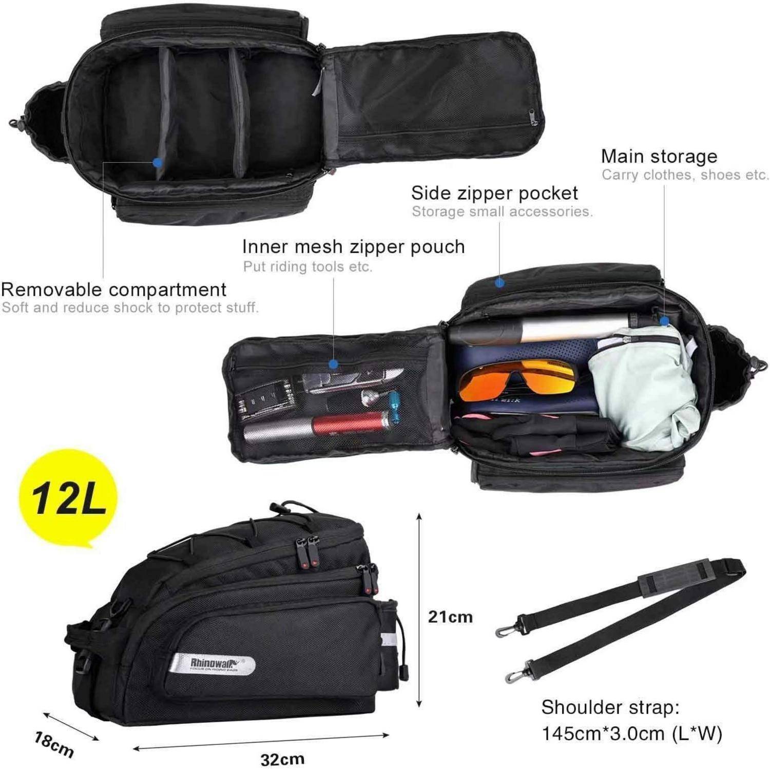 Fahrrad Gepäckträgertasche 12L Rücksitz Tasche Schwarz