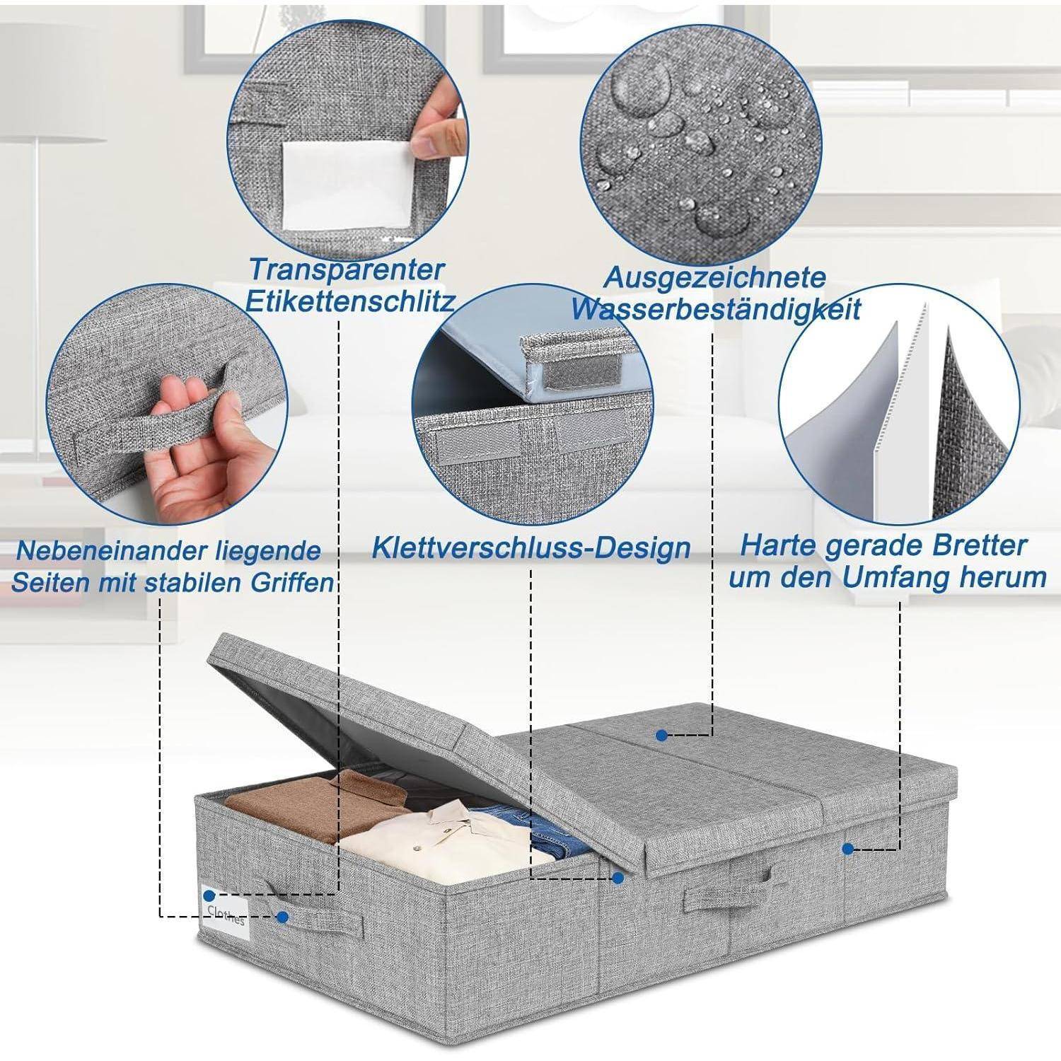 Faltbare Unterbett Aufbewahrungsbox 2er Set 15cm Hoch Grau