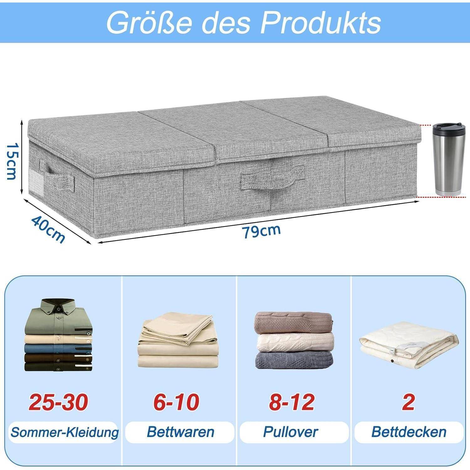 Faltbare Unterbett Aufbewahrungsbox 2er Set 15cm Hoch Grau
