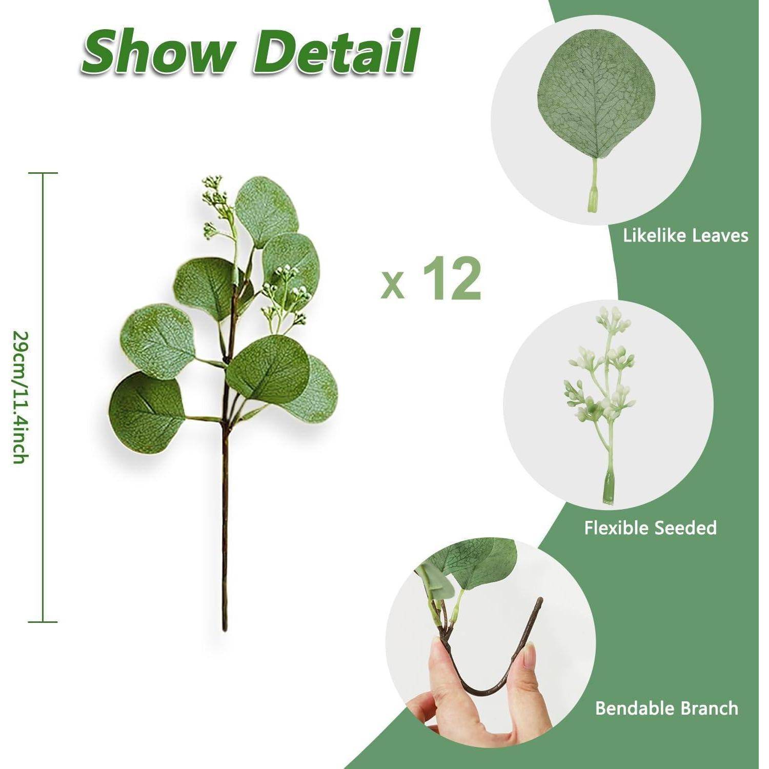 Künstliche Eukalyptus Deko Simulation Grüner Silberdollar Pflanze 12Pc