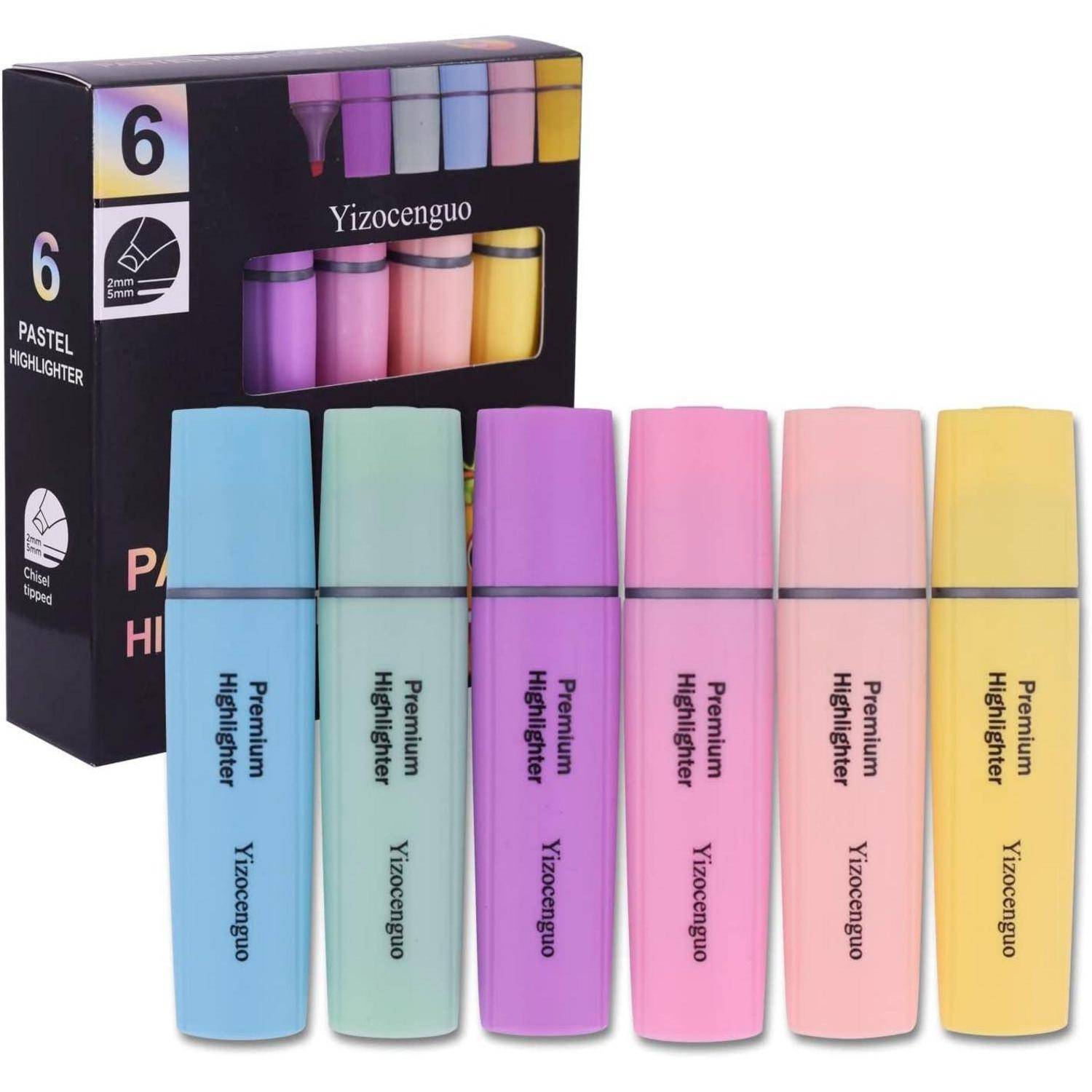 Textmarker Set Pastel 6 Farben Meißelspitze für Erwachsene Kinder Büro