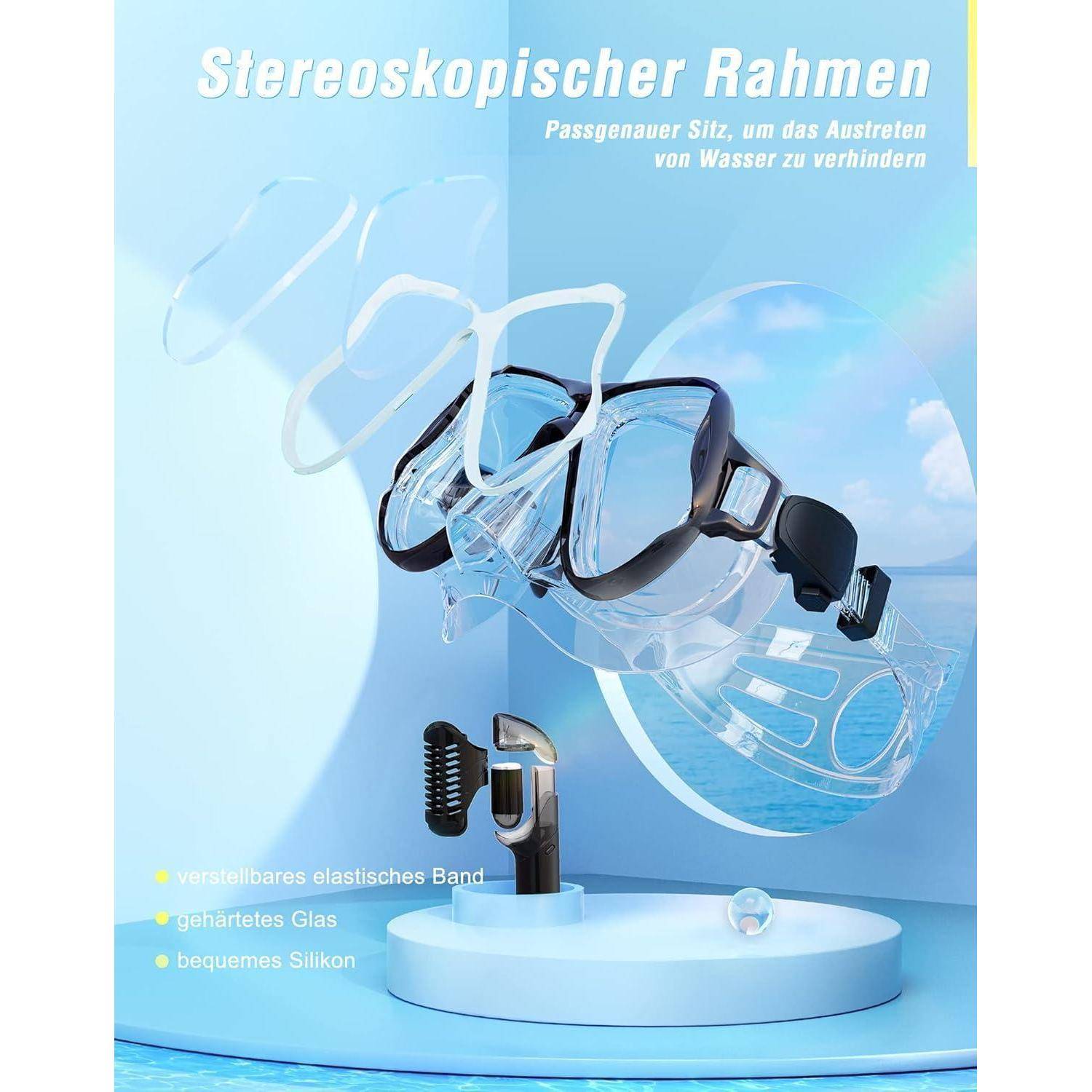 Trocken Schnorchelset Anti-Fog Panorama-Weitblick Leichtes Atmen