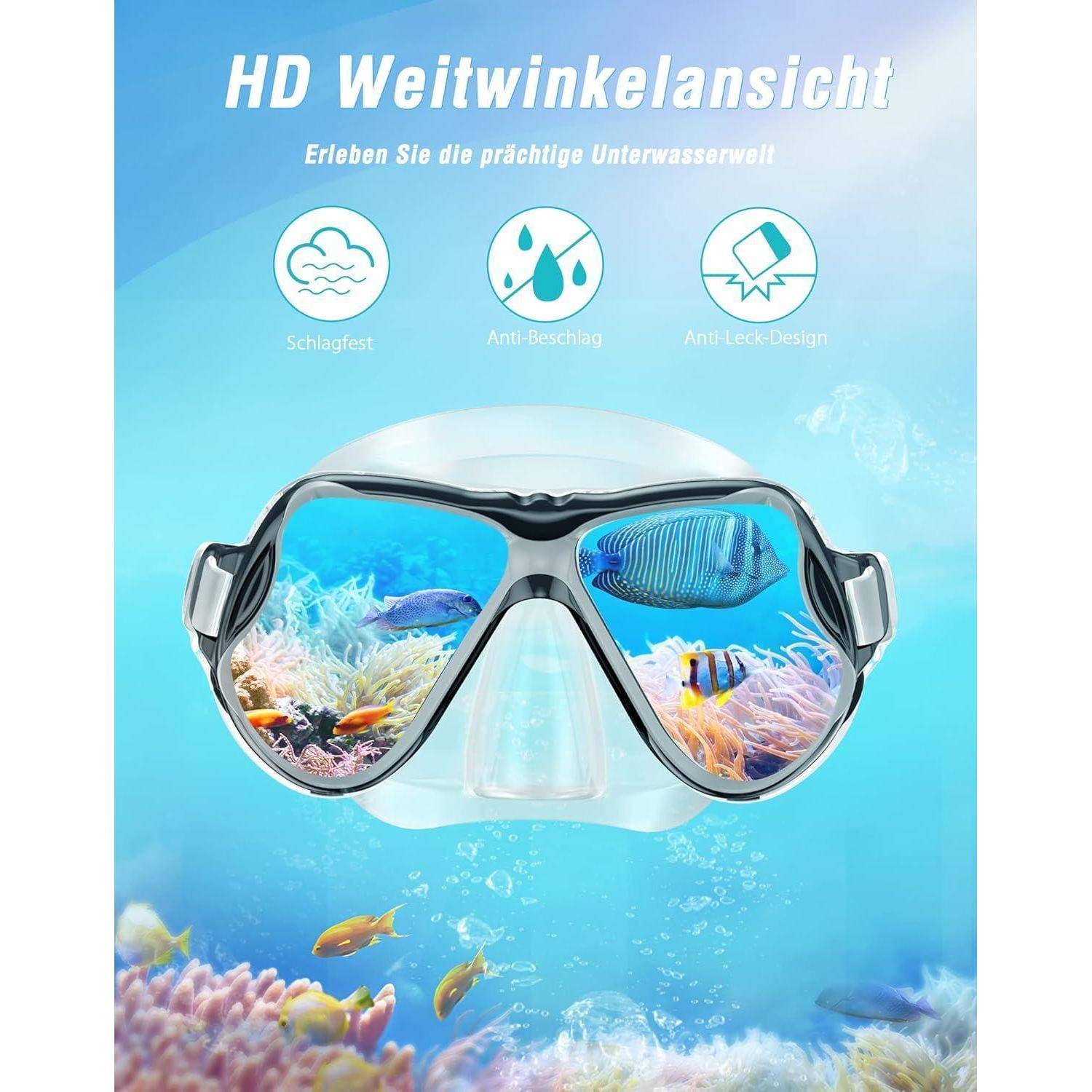 Trocken Schnorchelset Anti-Fog Panorama-Weitblick Leichtes Atmen