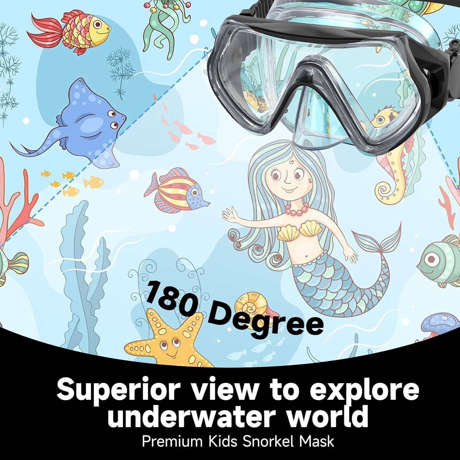 Taucherbrille Kinder Schwimmbrille Schnorchelmaske 180°Panorama Anti