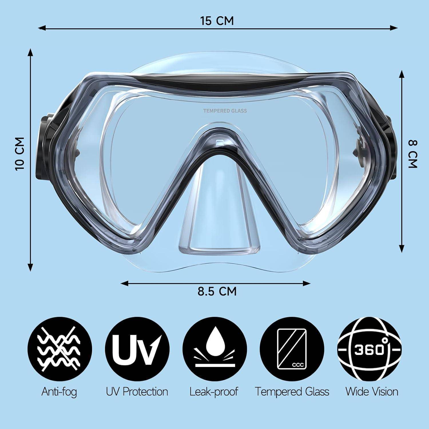Taucherbrille Kinder Schwimmbrille Schnorchelmaske 180°Panorama Anti