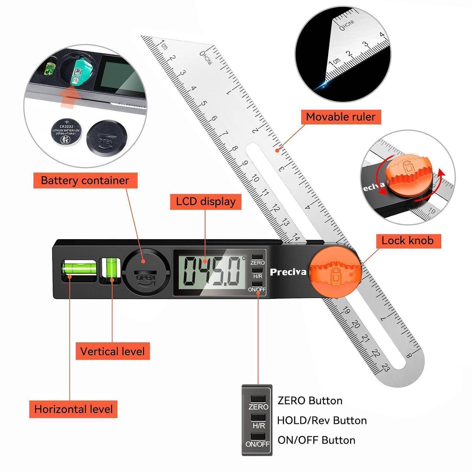 Präzise Digital T-Schmiege 230 mm verstellbar Multifunktionswinkel