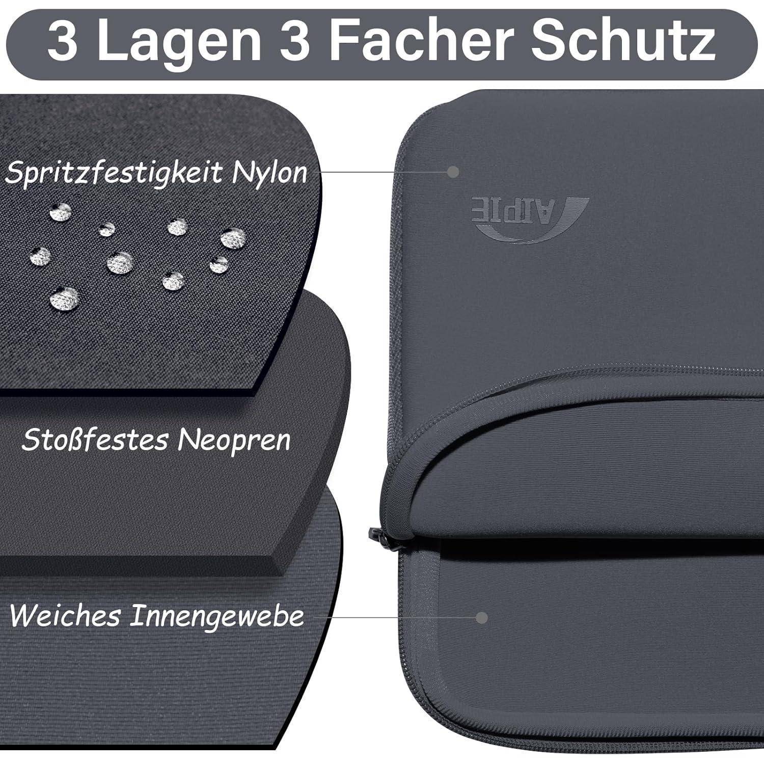 3-Lagen 3-Facher Schutz' Computertasche. Eigenschaften: wasserabweisendes Nylon, stoßdämpfendes Neopren, weiche Innenfutter.