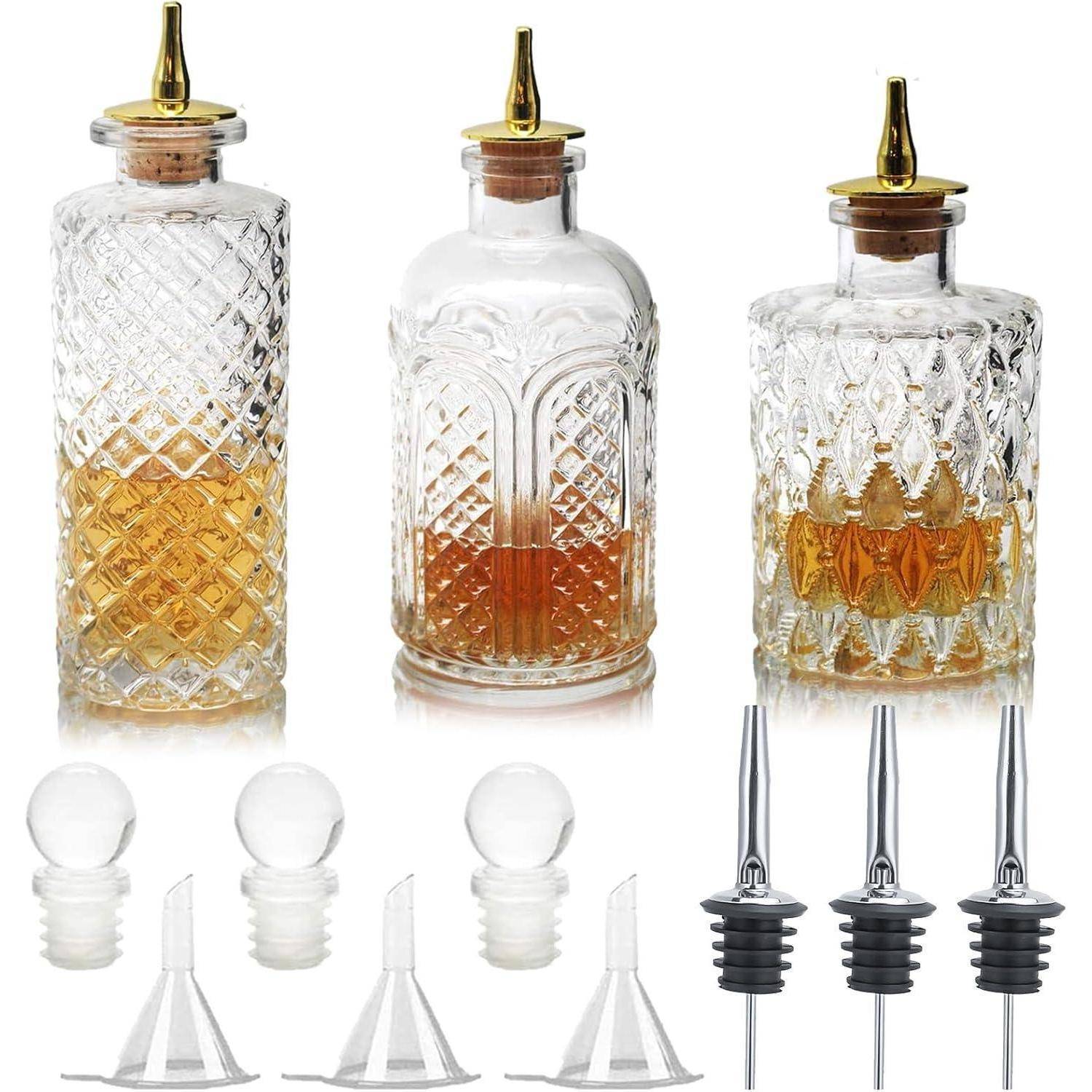 Bitterflasche für Cocktails 3-tlg. Glas mit Armaturenbrett-Deckel