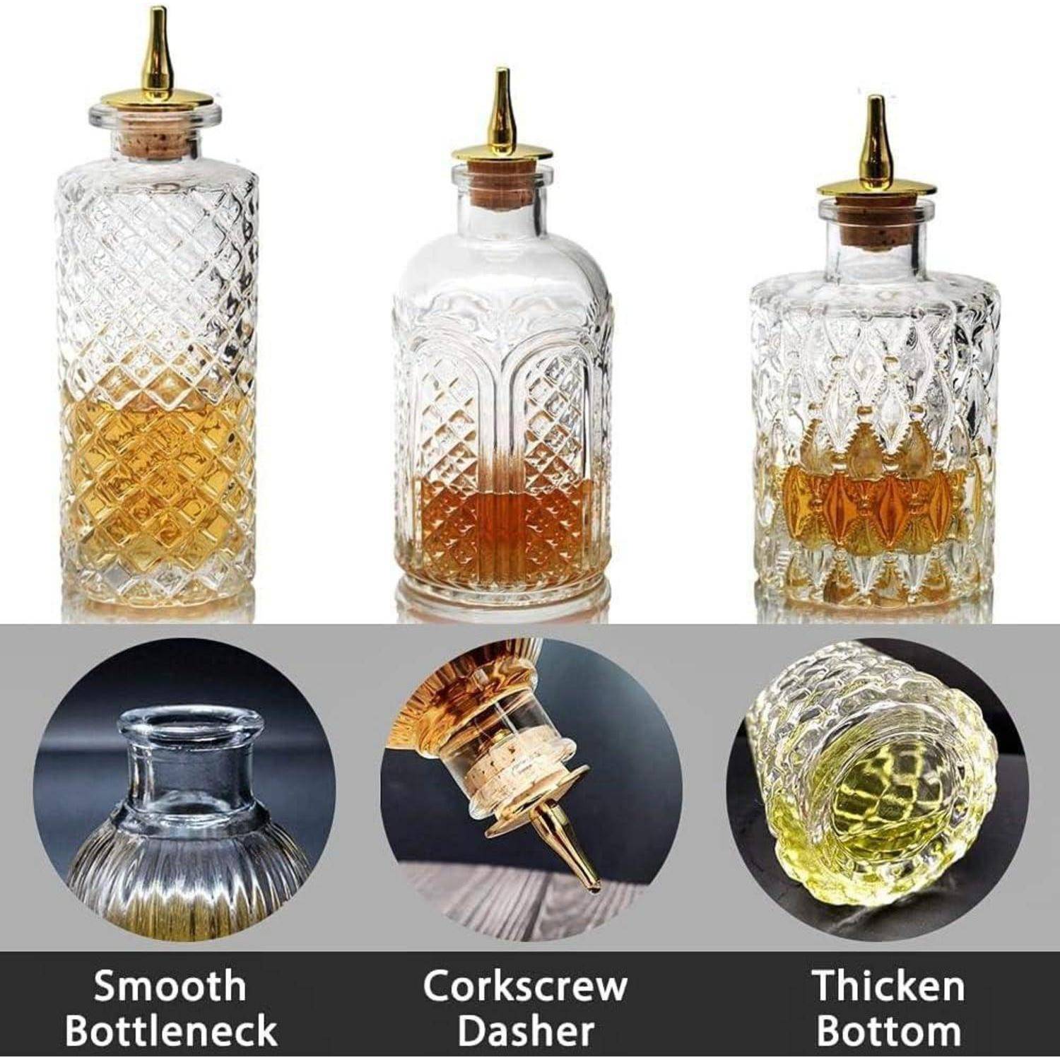Bitterflasche für Cocktails 3-tlg. Glas mit Armaturenbrett-Deckel