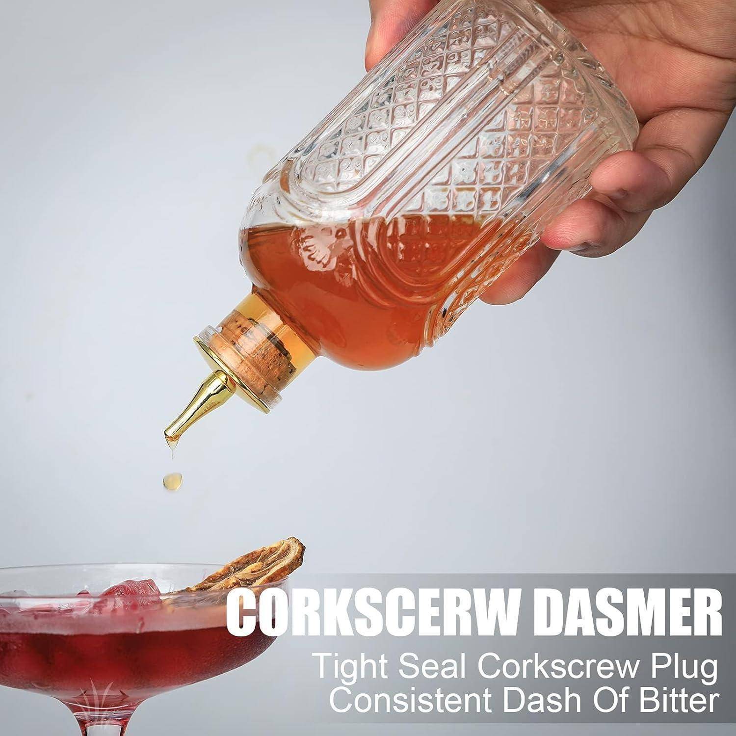 Bitterflasche für Cocktails 3-tlg. Glas mit Armaturenbrett-Deckel