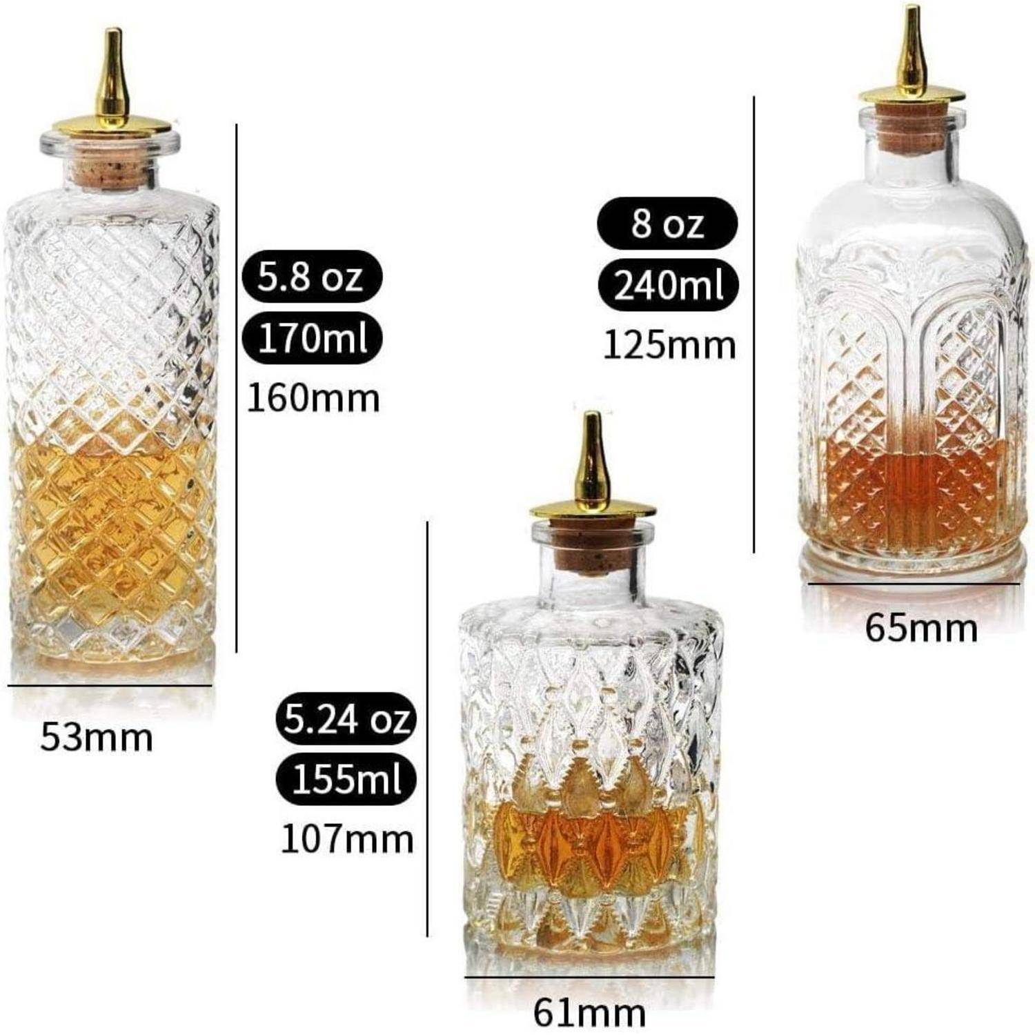 Bitterflasche für Cocktails 3-tlg. Glas mit Armaturenbrett-Deckel