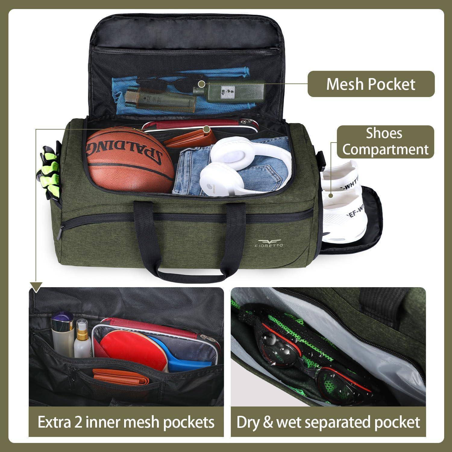 Sporttasche & Reisetasche 35L Damen Herren Schuhfach Nassfach Olivgrün