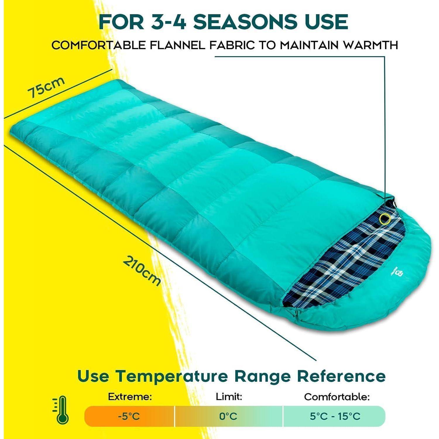 Schlafsack Camping 3-4 Jahreszeiten -8 °C 20°C Wasserdicht Warm