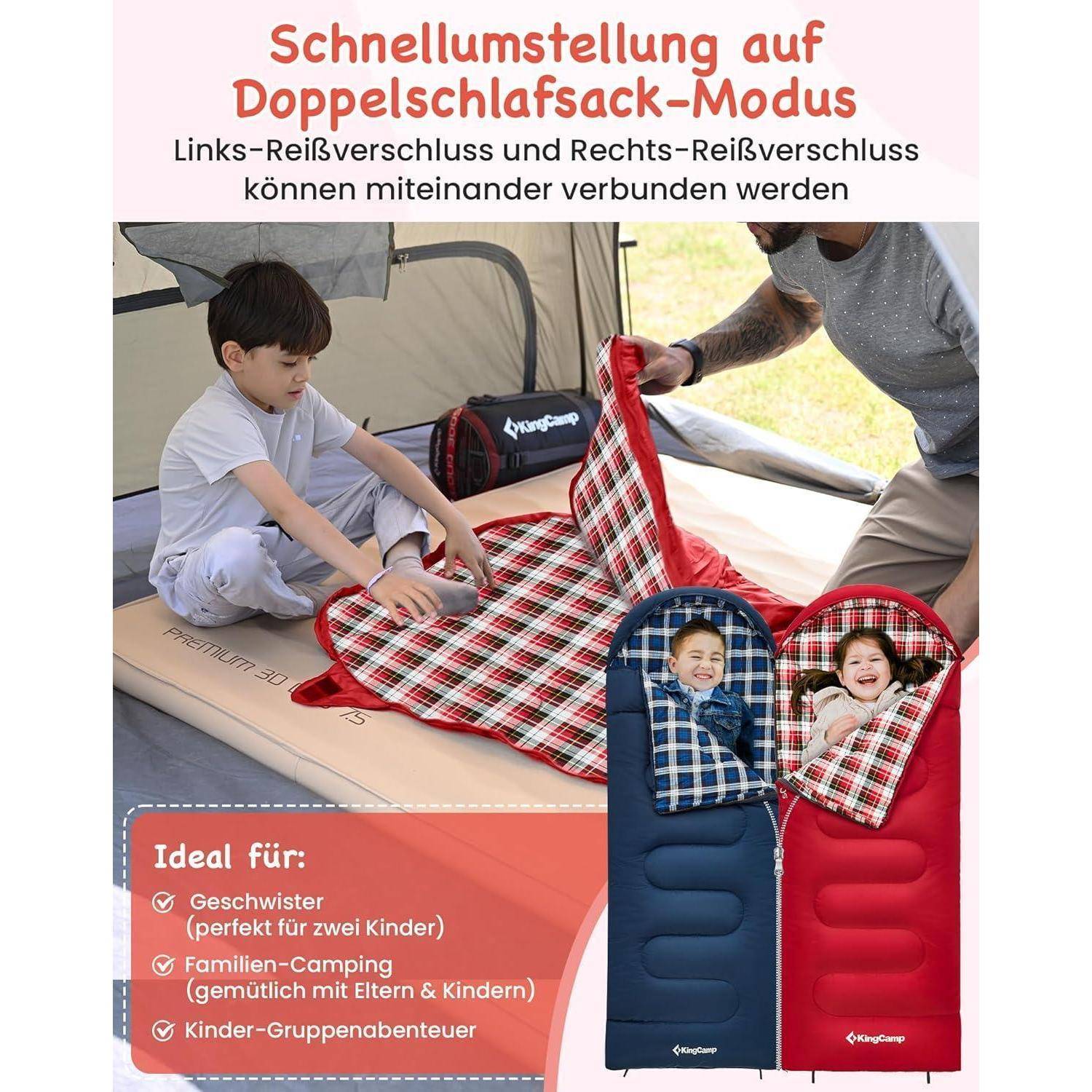 Kinderschlafsack wasserdicht 4 Jahreszeiten 140cm Rot R