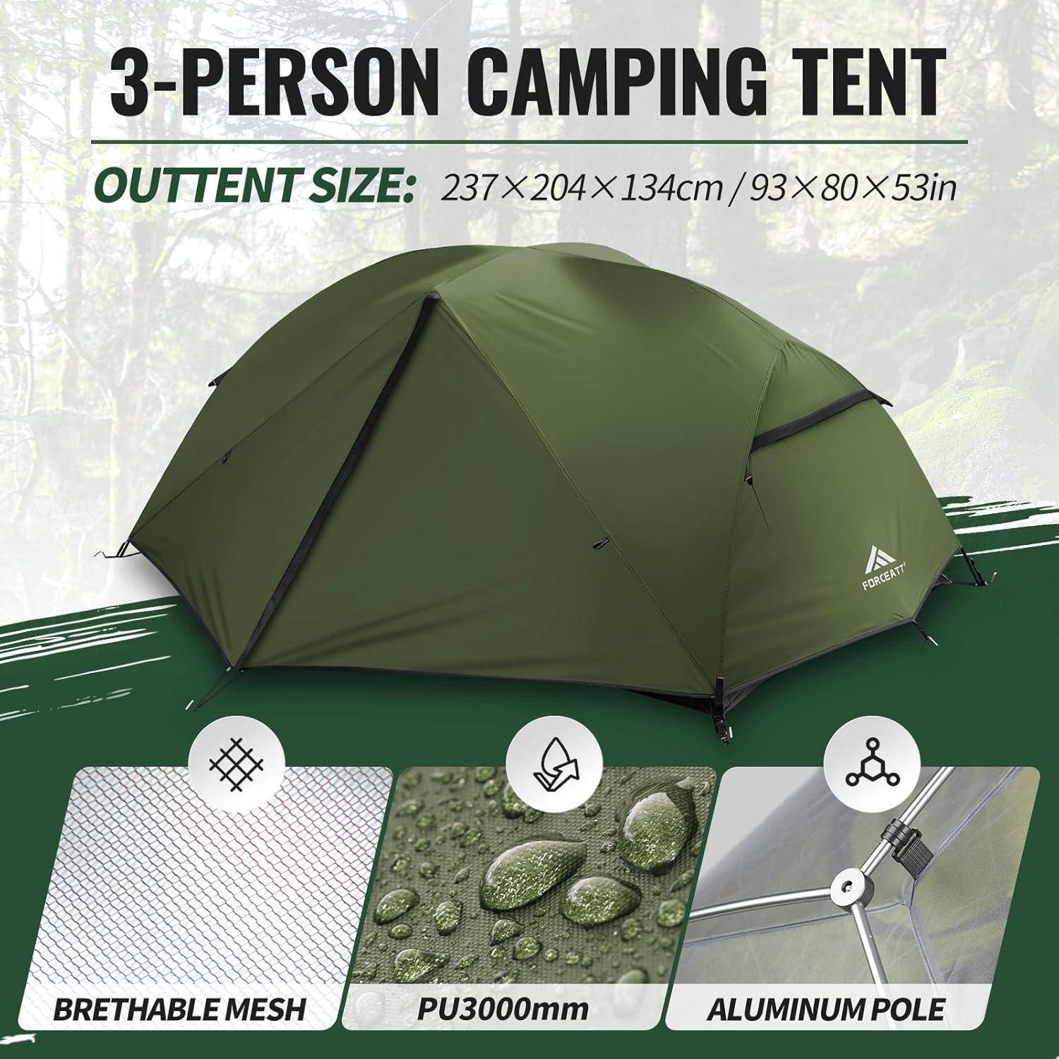 Forceatt Zelt 2-3 Personen Camping Wasserdicht Winddicht 3-4 Saison