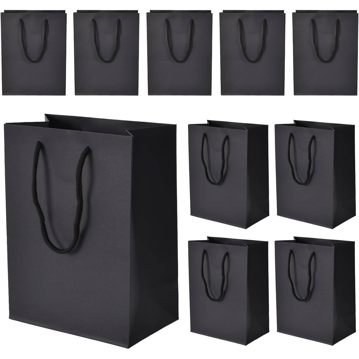 Geschenktüten 10 Stück Papiertaschen Henkel 18x10x23cm Schwarz