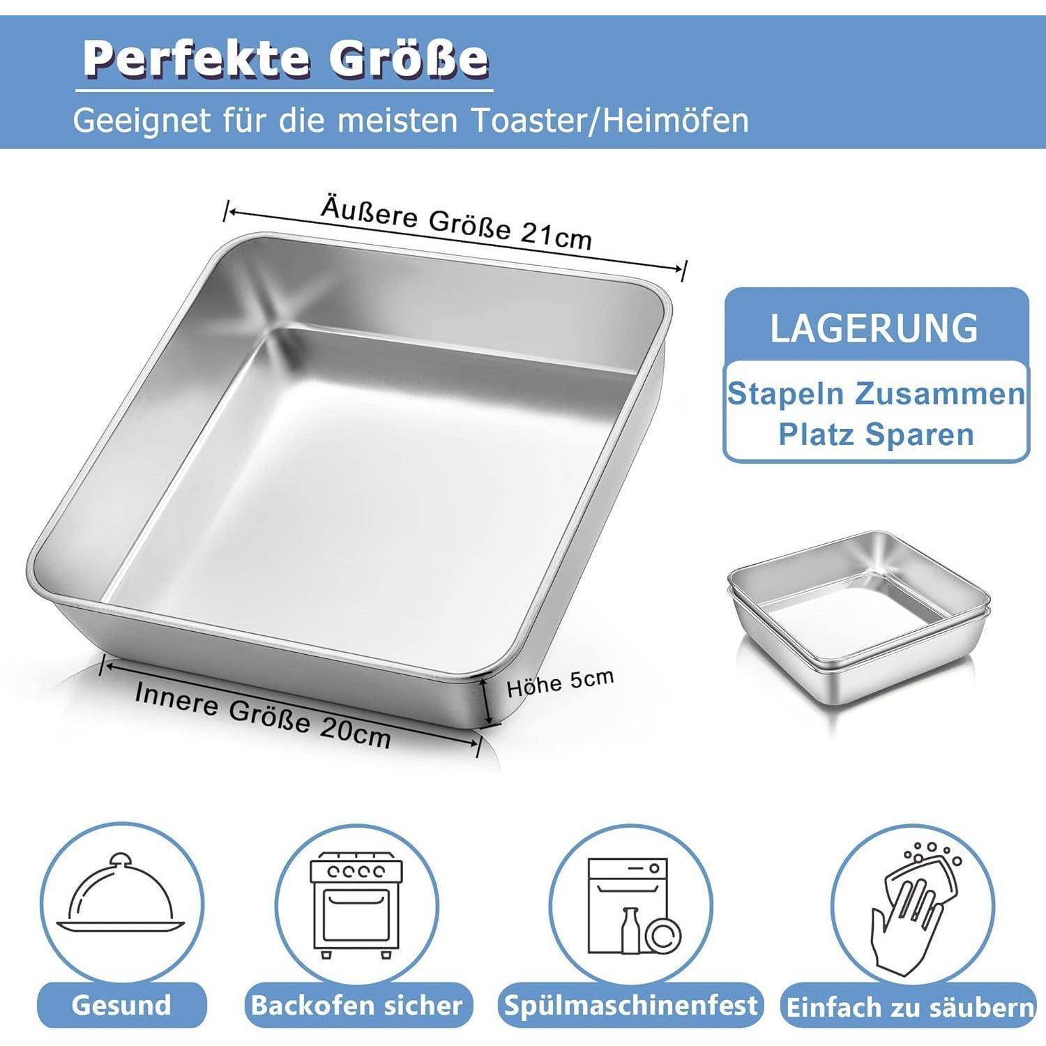 Quadratische Kuchenform Set Edelstahl 21x21x5 cm Spülmaschinenfest