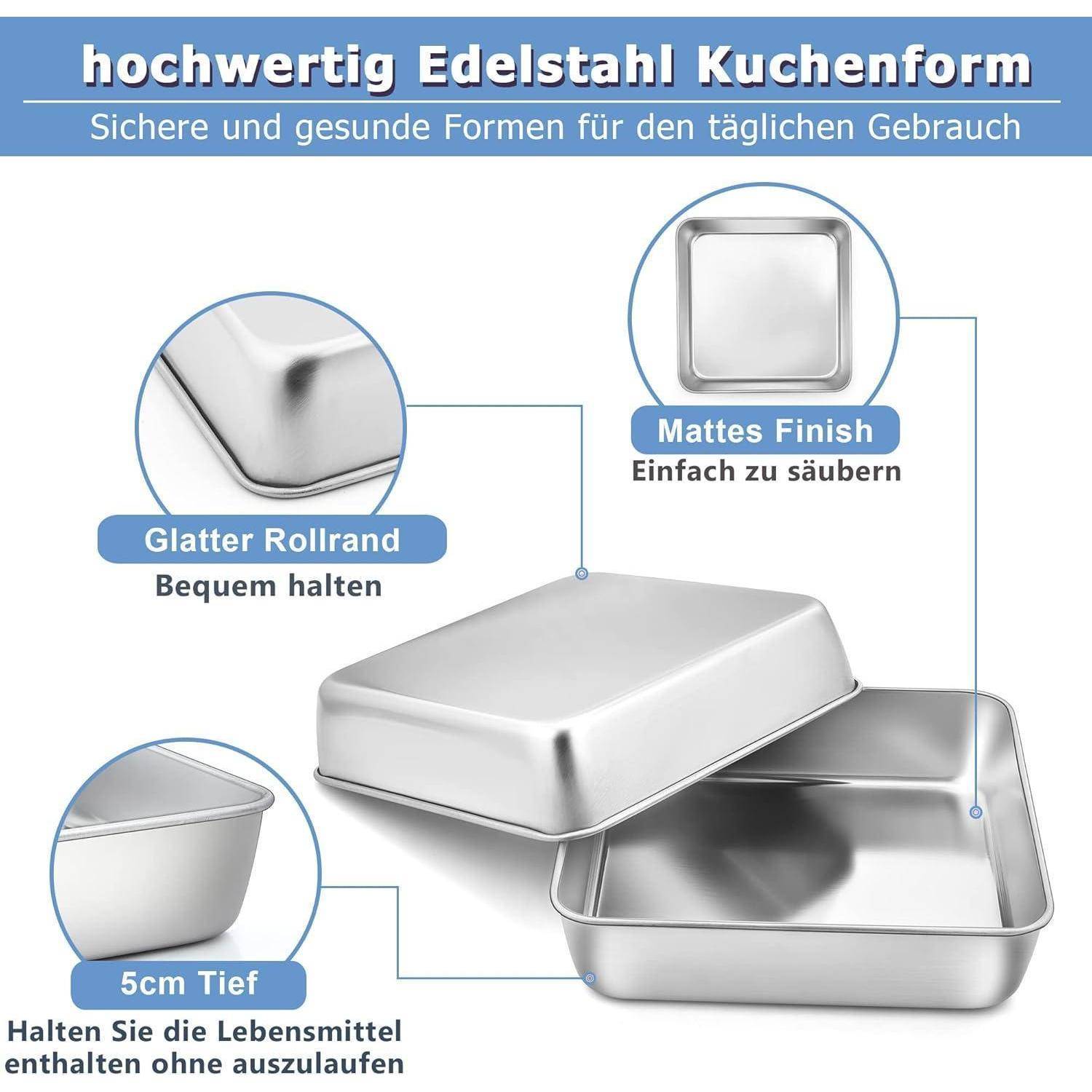 Quadratische Kuchenform Set Edelstahl 21x21x5 cm Spülmaschinenfest