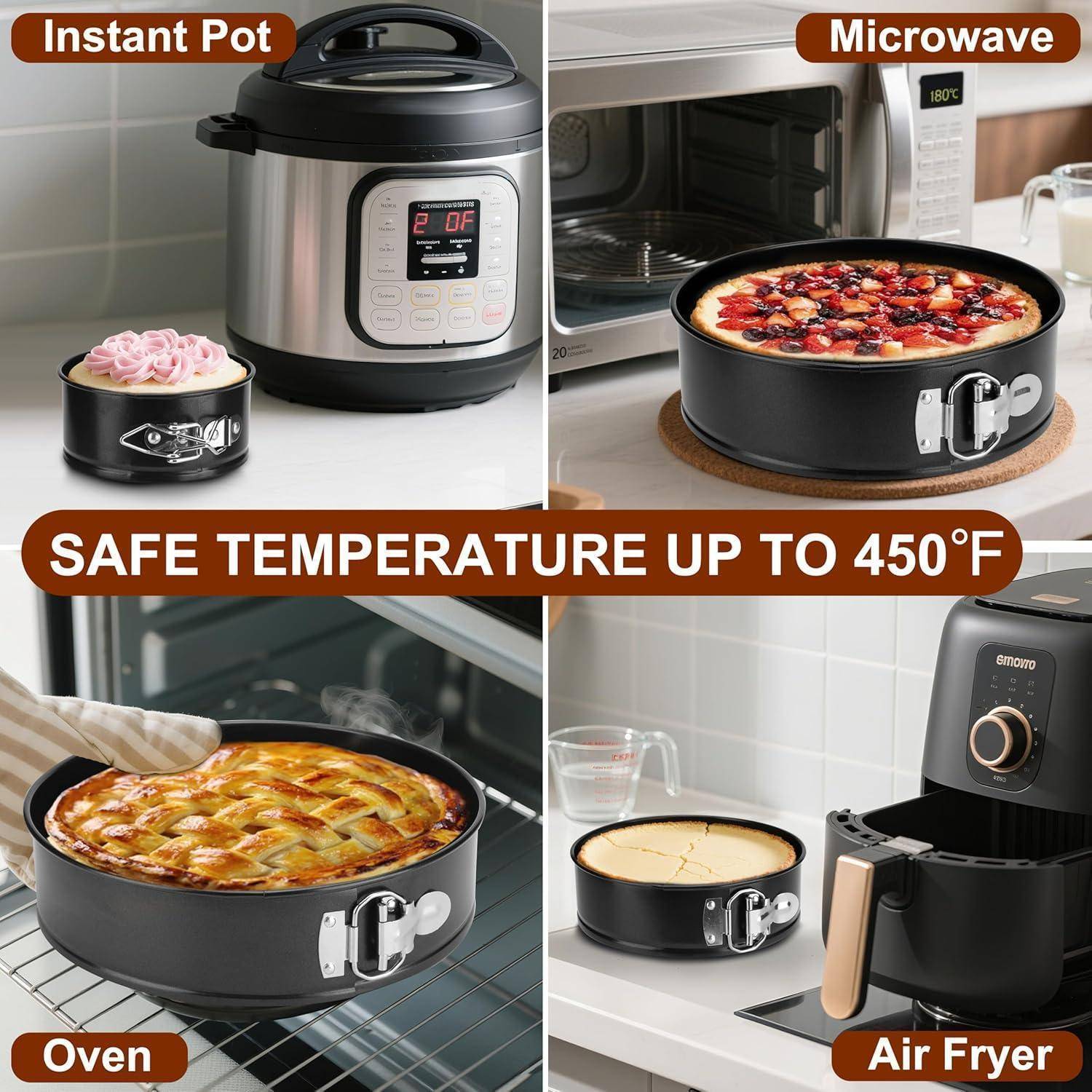 Multifunktionales Backgeschirr-Set, geeignet für Instant Pot, Mikrowelle, Backofen und Heißluftfritteuse. Temperaturbeständig bis zu 450°F. Ideal für Kuchen, Törtchen und Tartes.