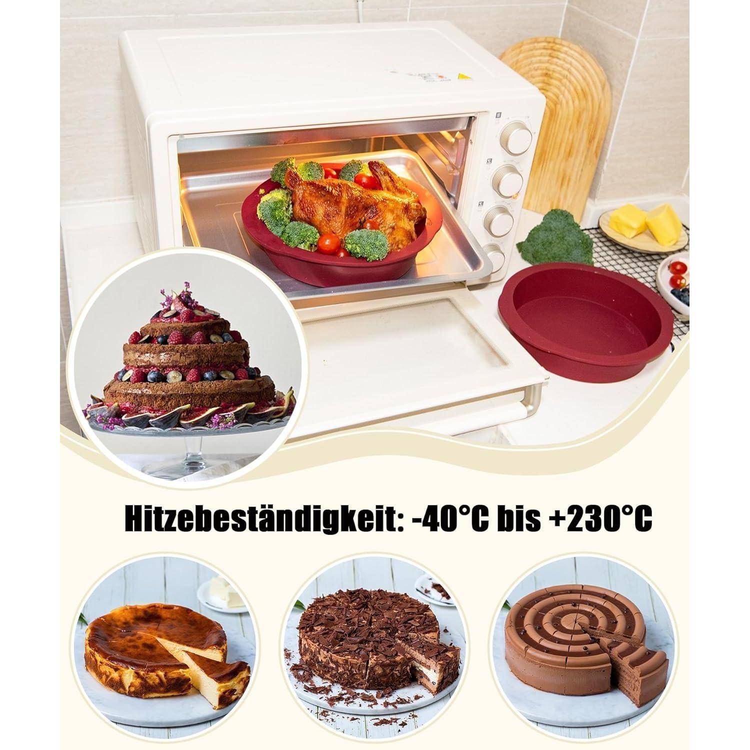 3er Set Silikon Backformen Rund 10+15+20cm - Antihaft Kuchenform