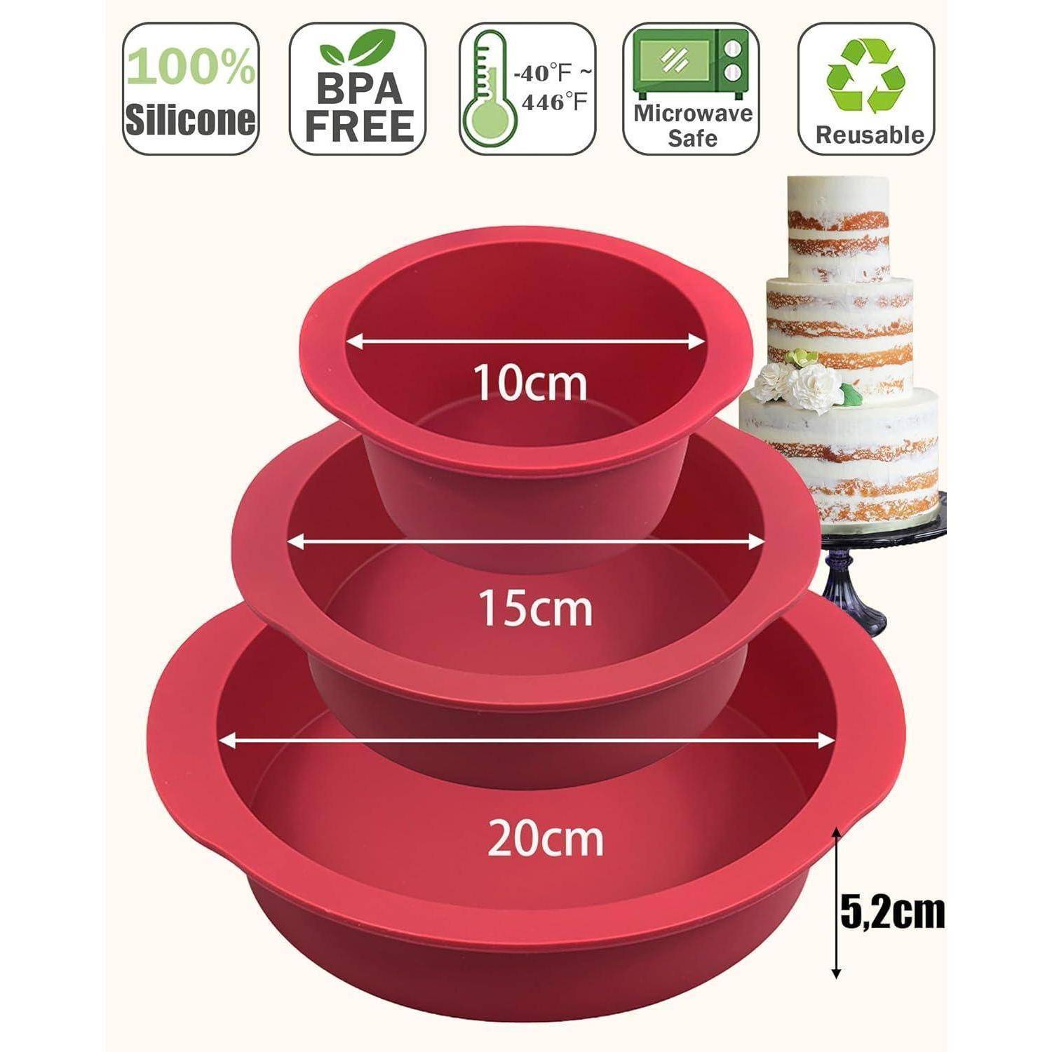 3er Set Silikon Backformen Rund 10+15+20cm - Antihaft Kuchenform