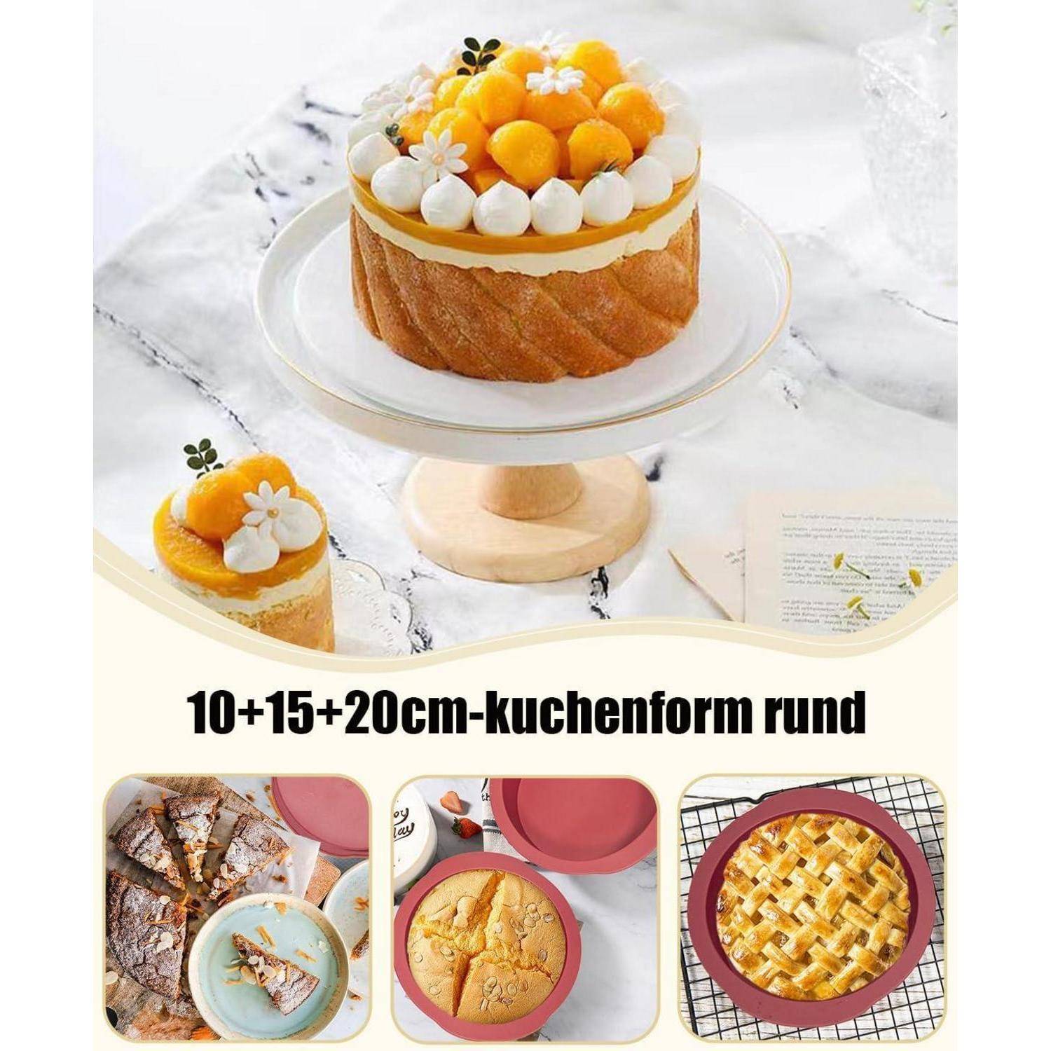 3er Set Silikon Backformen Rund 10+15+20cm - Antihaft Kuchenform