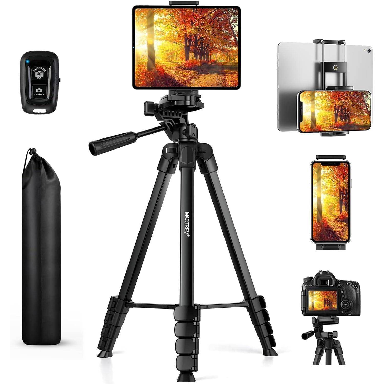 Handy Stativ 2024 Upgrade 172cm Schwarz Smartphone iPad Tripod