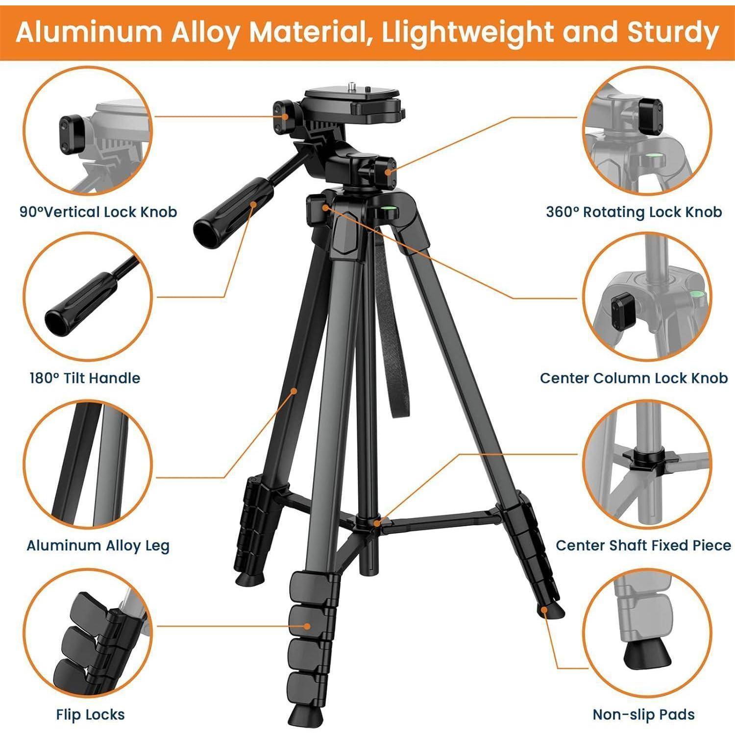 Handy Stativ 2024 Upgrade 172cm Schwarz Smartphone iPad Tripod
