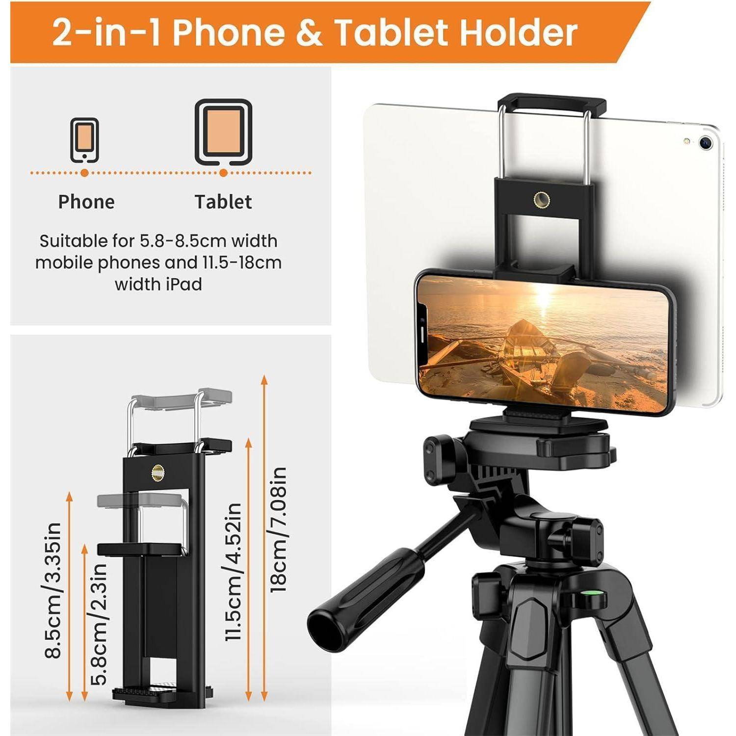 Handy Stativ 2024 Upgrade 172cm Schwarz Smartphone iPad Tripod