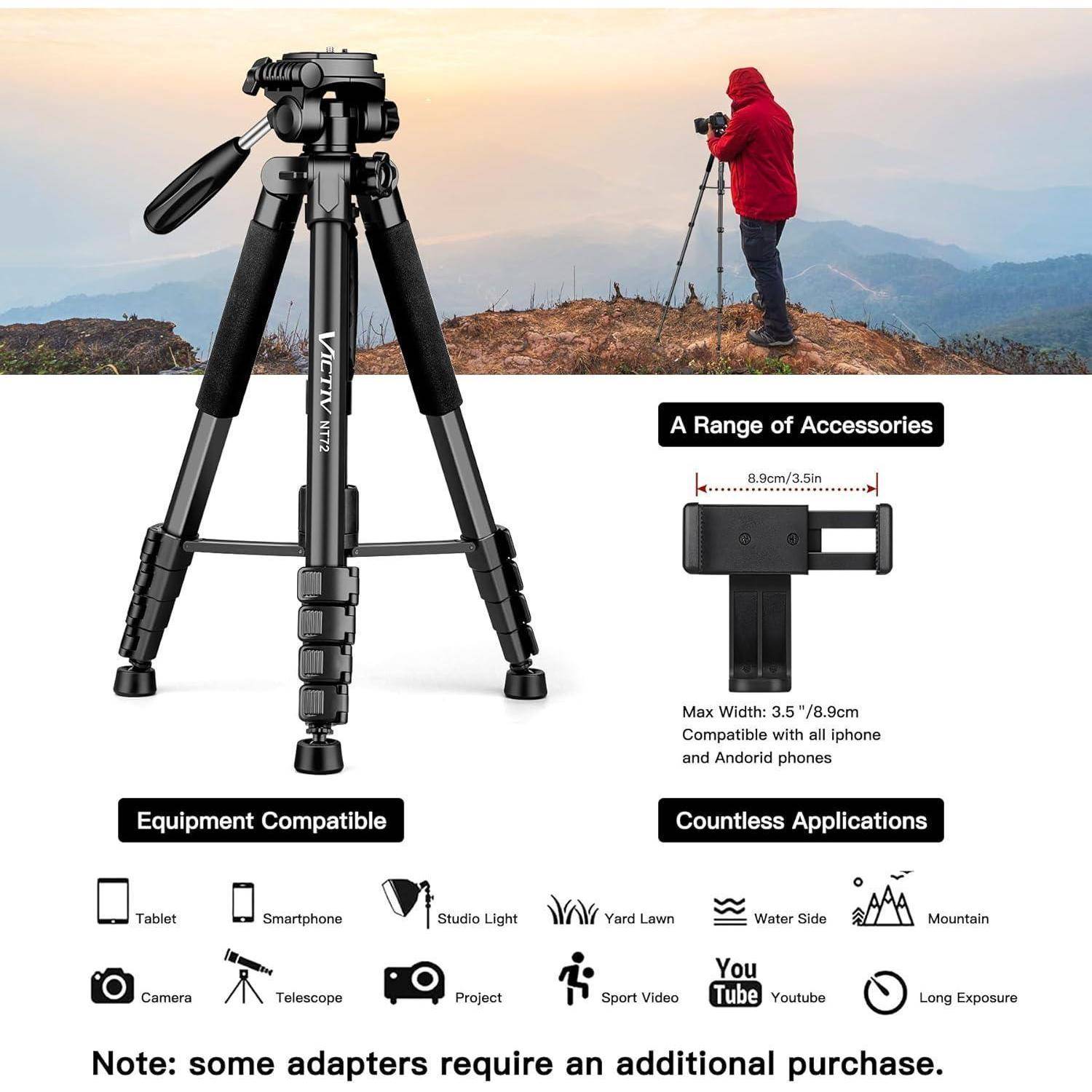 Stativ Kamera Aluminium Reisestativ 182cm mit 360° Kugelkopf und