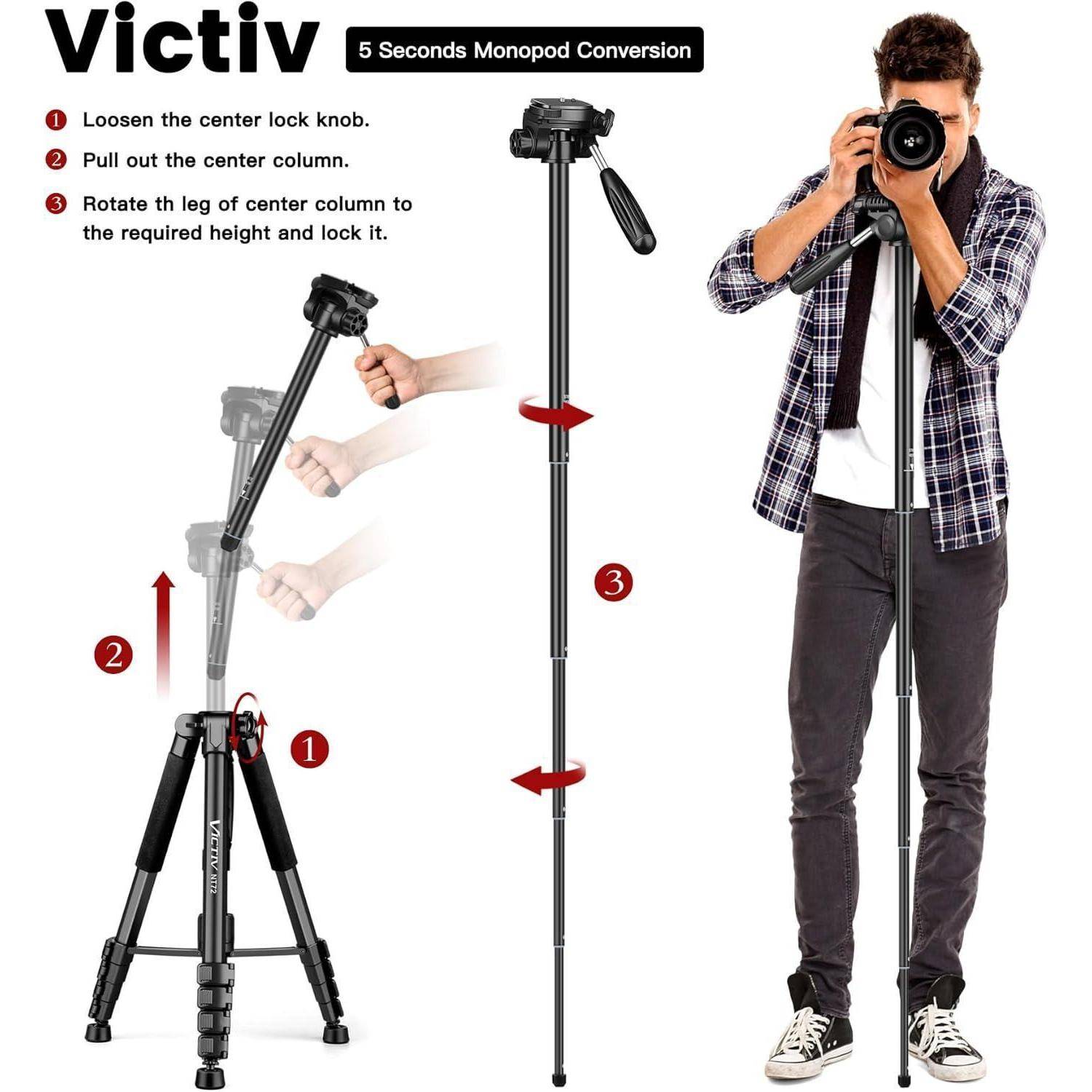 Stativ Kamera Aluminium Reisestativ 182cm mit 360° Kugelkopf und