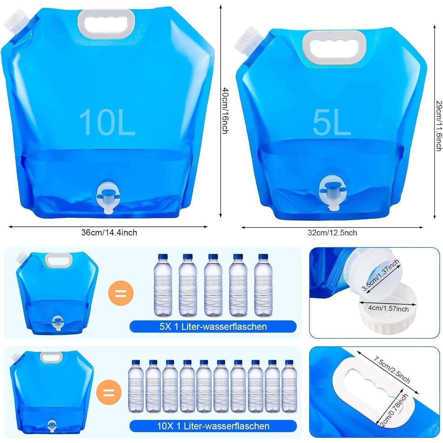 Wasserkanister Faltbar 10L mit Hahn Tragegriff transparent PE-Material