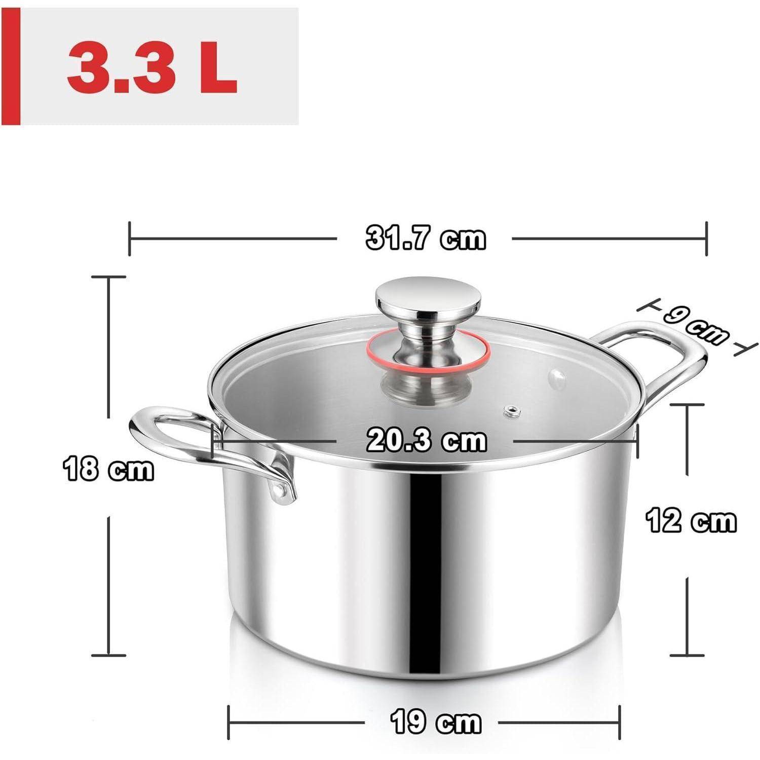 Kochtopf Edelstahl Induktion Glasdeckel Ø20cm 3,3L Unbeschichtet
