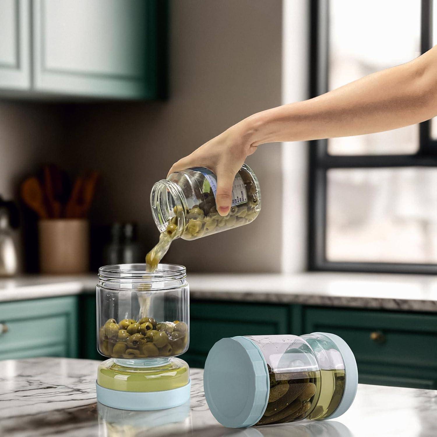 Einmachglas mit Sieb und Deckel 1L Olive Sanduhr Container Hofladen
