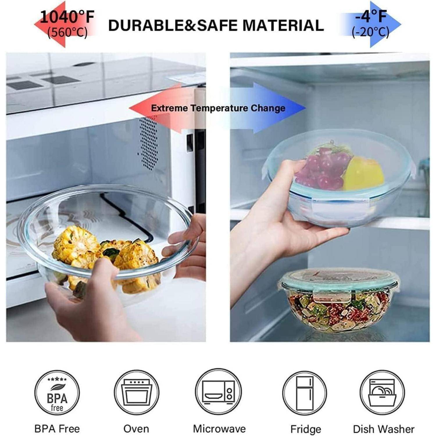 Glasschüssel Set 5-teilig mit Deckel, BPA-frei, Rund, Stapelbar