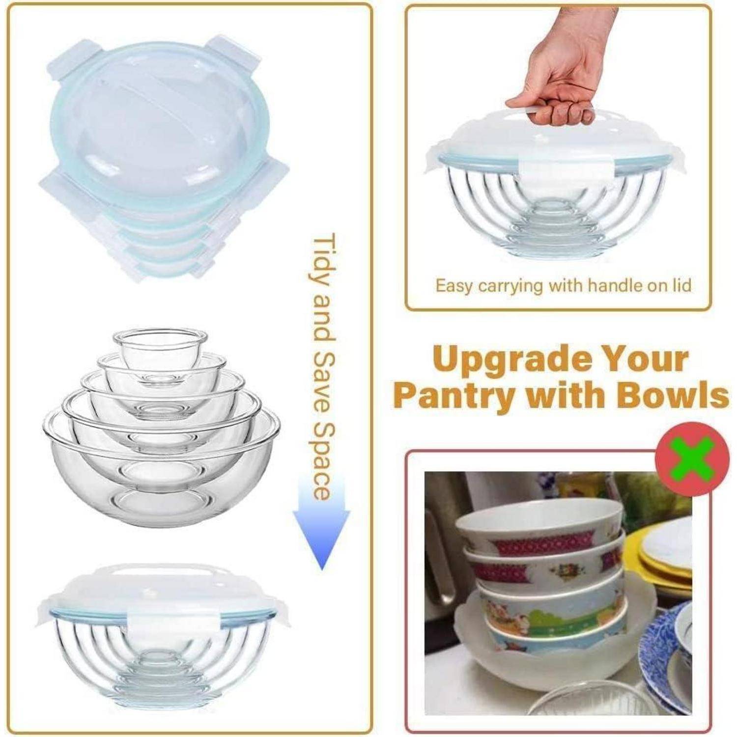 Glasschüssel Set 5-teilig mit Deckel, BPA-frei, Rund, Stapelbar