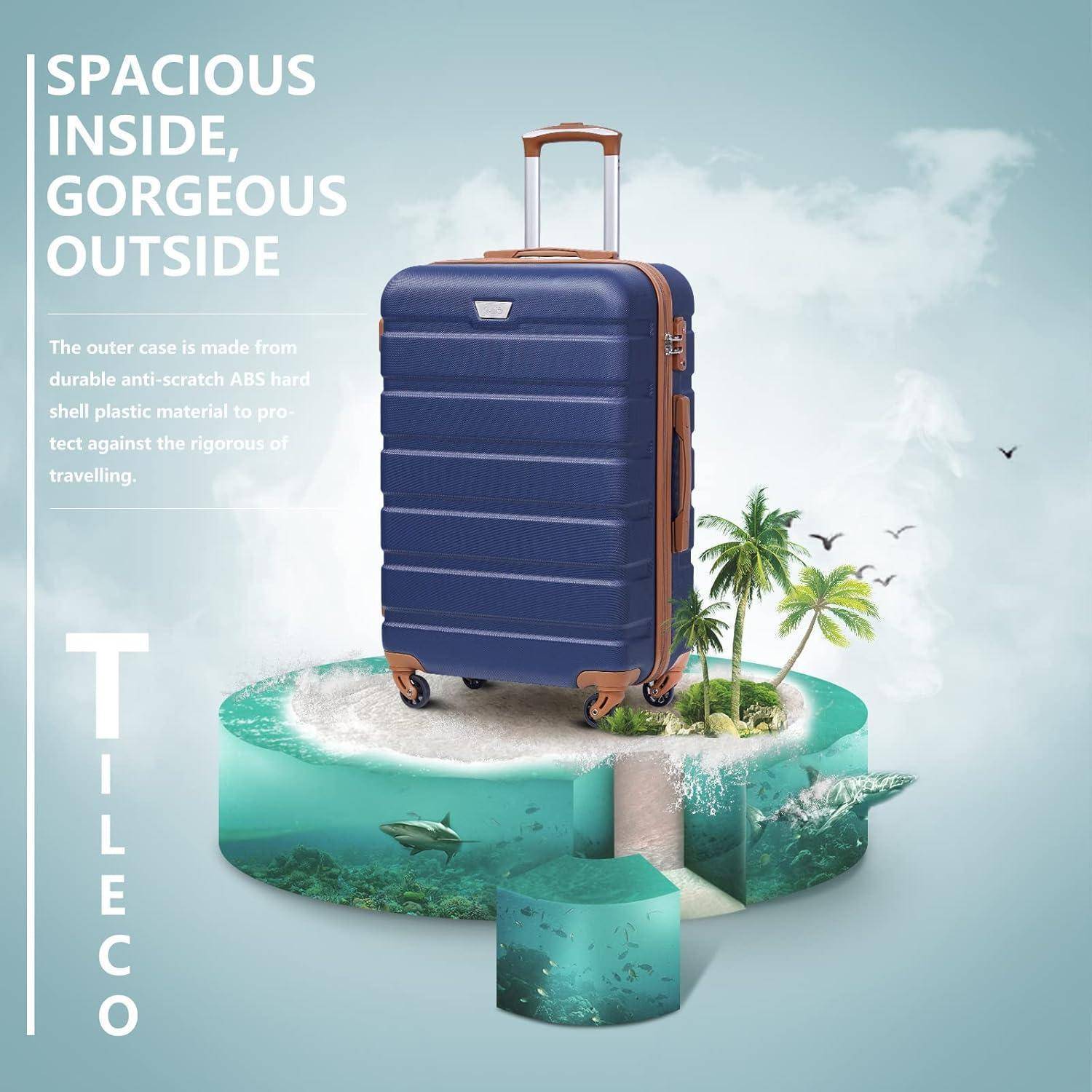Hartschalenkoffer Trolley TSA Schloss 4 Mittelgroßer Koffer Blau Braun