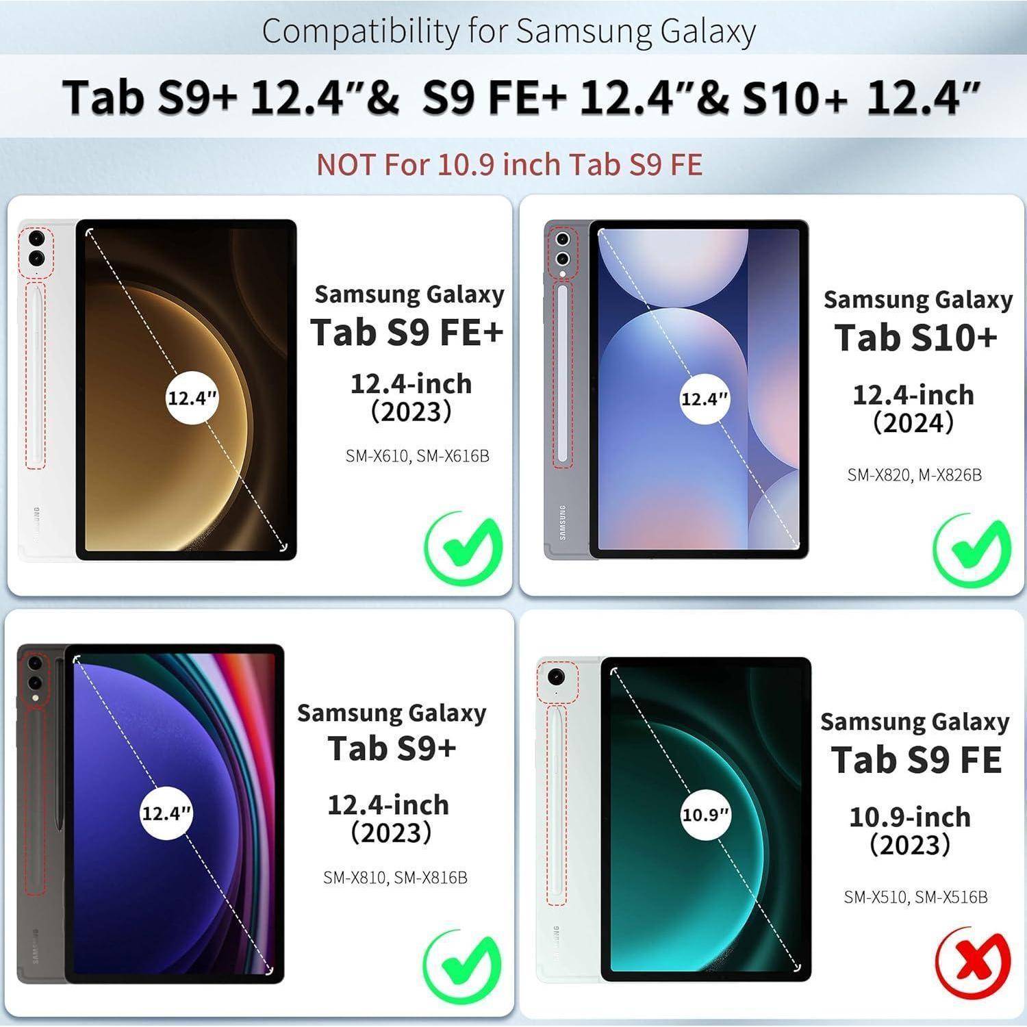 Hülle für Samsung Galaxy Tab S9 FE+ Plus/S9 Plus 12,4 Zoll 2023