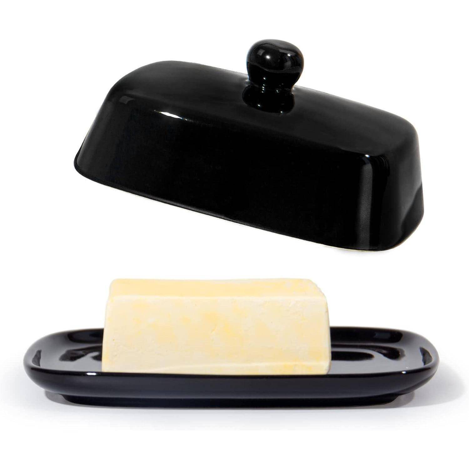 Butterdose Keramik, Butterglocke 250g, Porzellan Schwarz